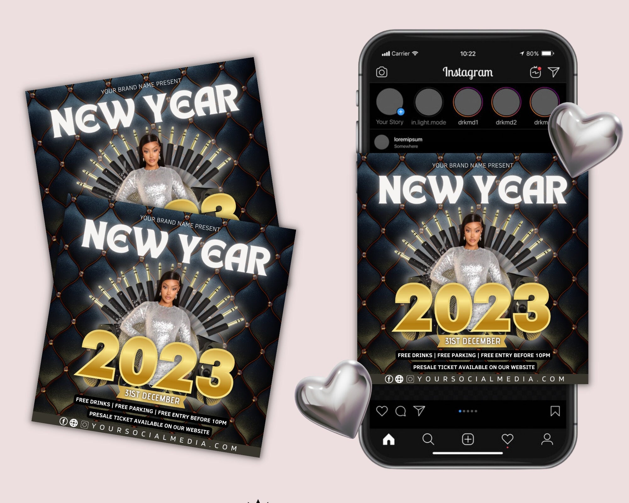 Editable New Year Party Flyer, Night Club, Night Club Flyer, New Year Eve Flyer, New Year Party Flyer, New Year Flyer, New Years Invitation