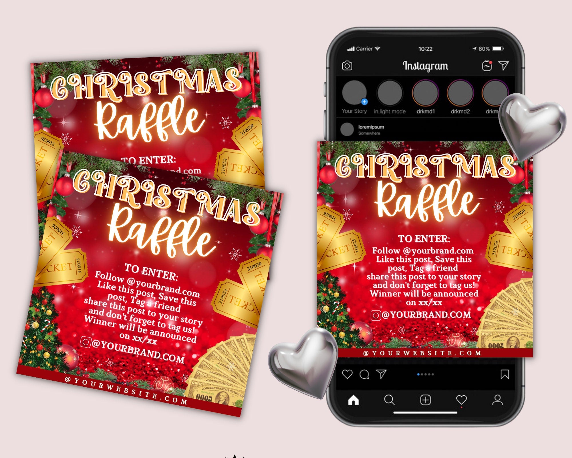 Christmas Raffle Flyer, Contest flyer, Giveaway Flyer, Holiday Flyer, Instagram Flyer, Raffle Flyer, Raffle Ticket Flyer, Social Media Flyer