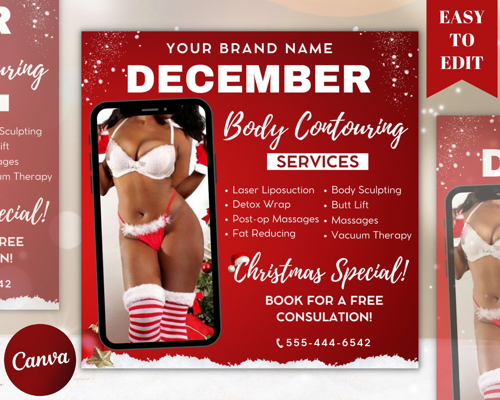 Editable Body Contouring Christmas Flyer, Christmas flyer, Body Contouring Christmas DIY Flyer,  Body Sculpting Flyer, Body Contour Flyer