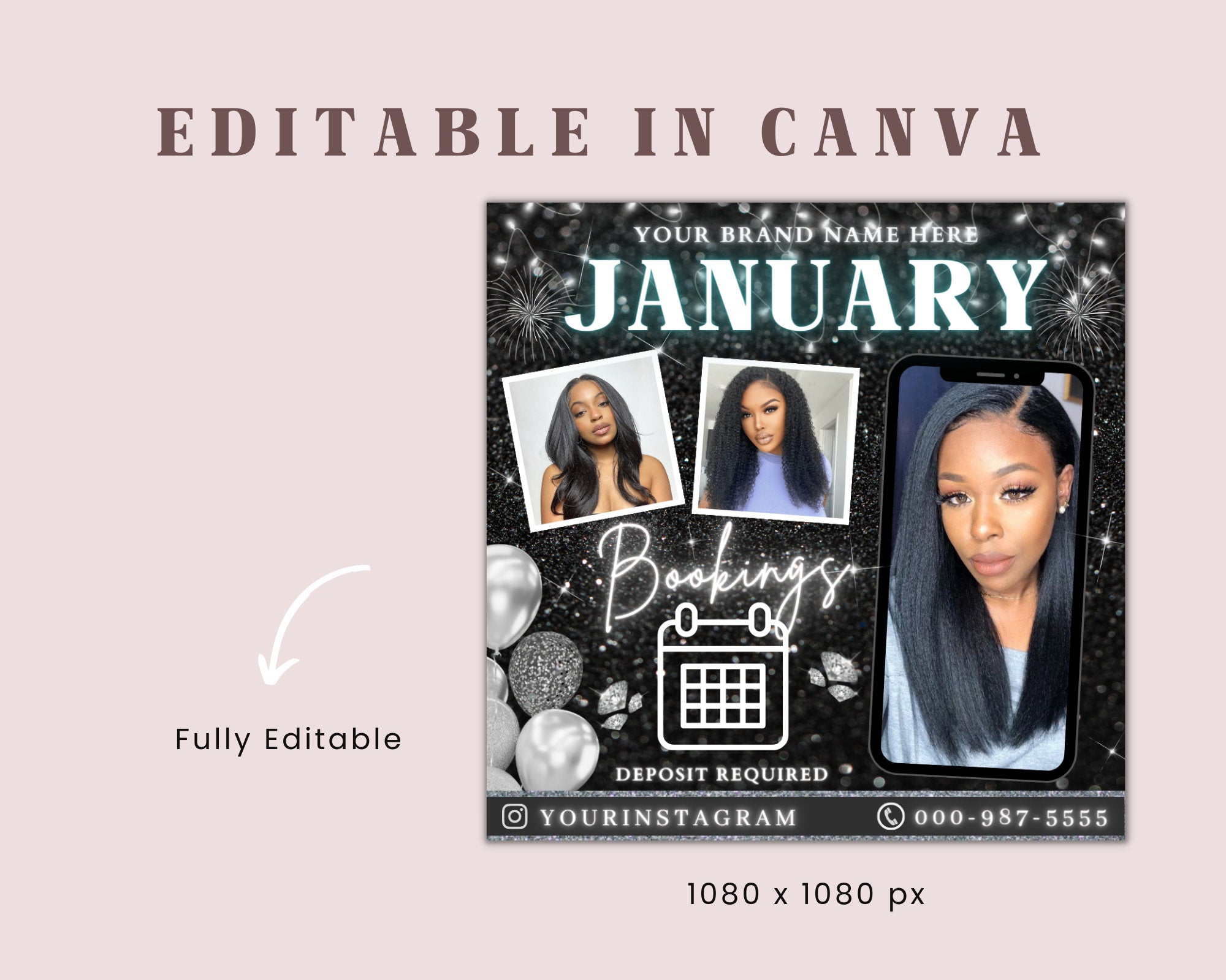 January Bookings Flyer, Book Now Flyer, Appointments Available Flyer,  Makeup Flyer, Hair, New Year Flyer, Lashes