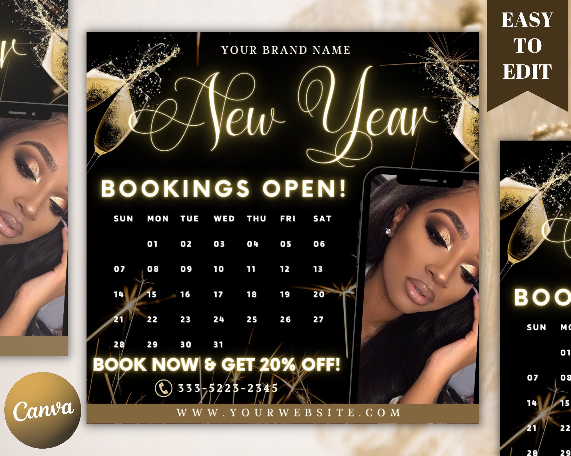 New Year Booking Flyer, Book Now Flyer, Holiday Bookings, Holiday Flyer, Holiday Sale, Holiday Season Flyer, Lash Sale Flyer, New Year Flyer