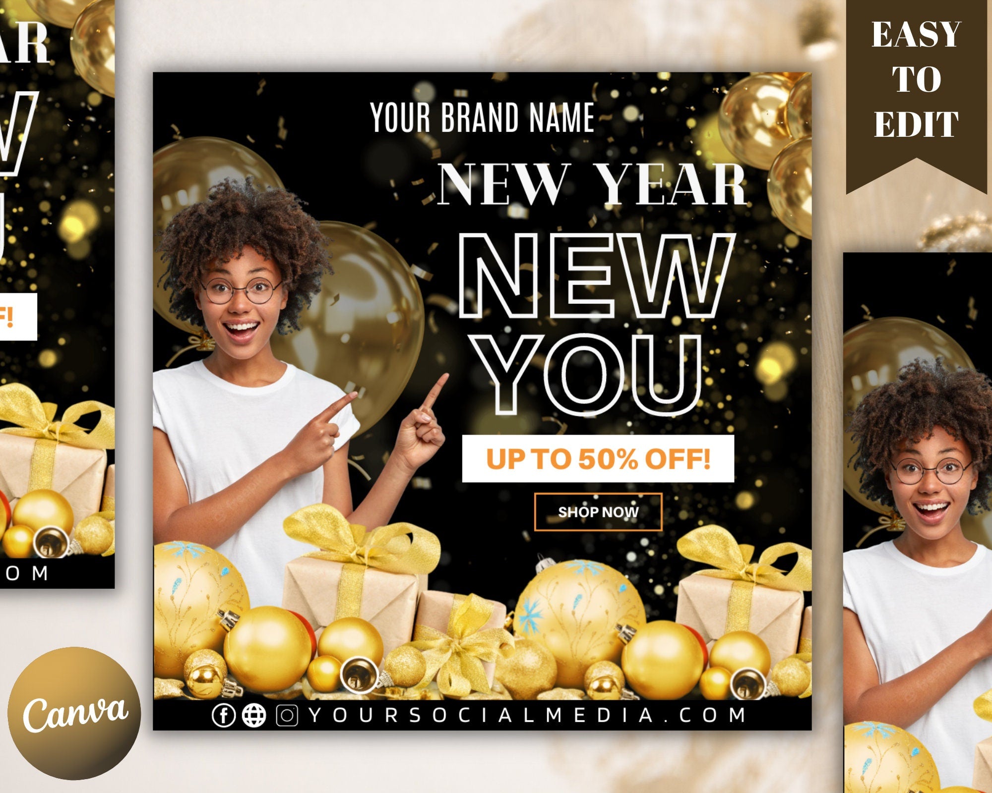 New Year Sale Flyer, Holiday Flyer, Holiday Sale Flyer, Makeup Flyer, New Year Flyer, New Year Invitation, Social Media Flyer