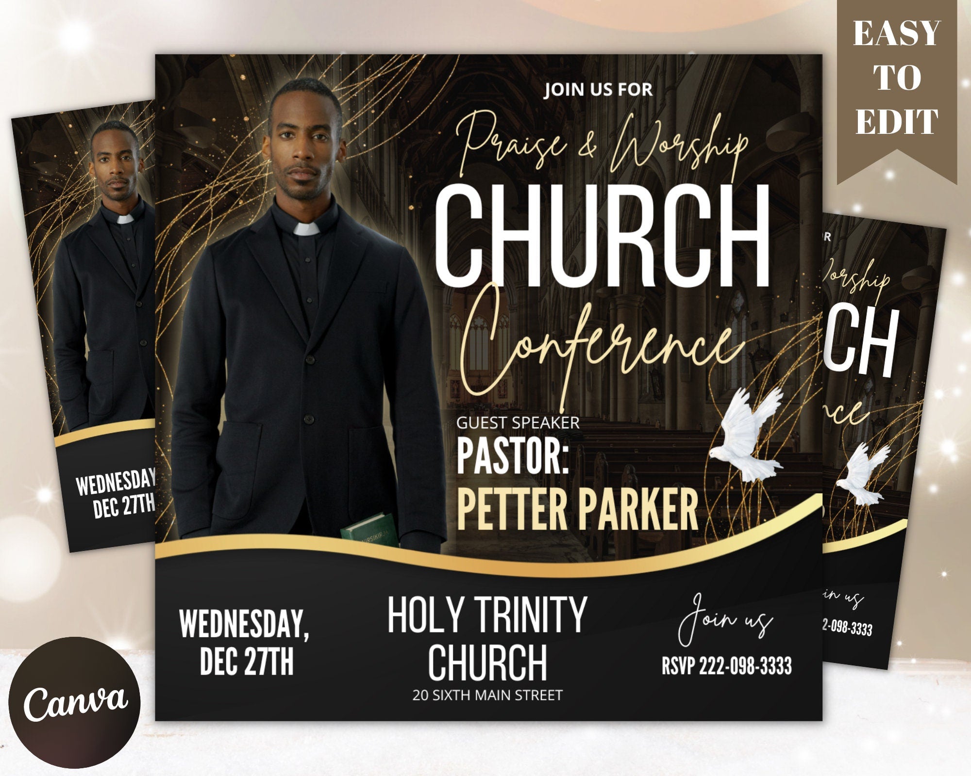 Church Flyer, Editable Canva Church Flyer, Church Flyer Template, Diy Church Conference Flyer, Conference Flyer, Church Service Flyer