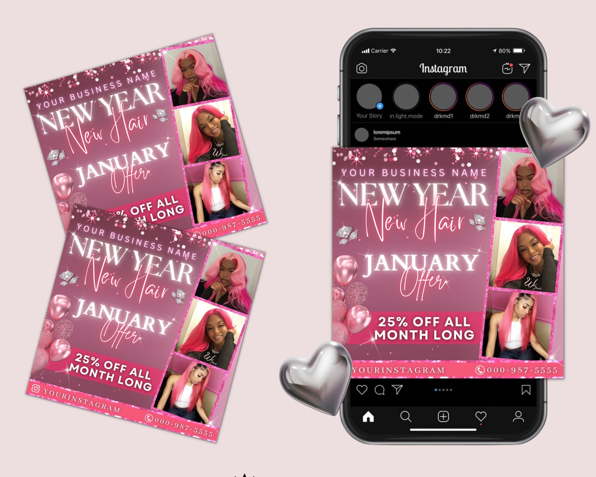 January Bookings Open Flyer, Beauty Business Branding, January New Year New Hair Offer Flyer, Appointments Available Flyer,  Makeup Flyer