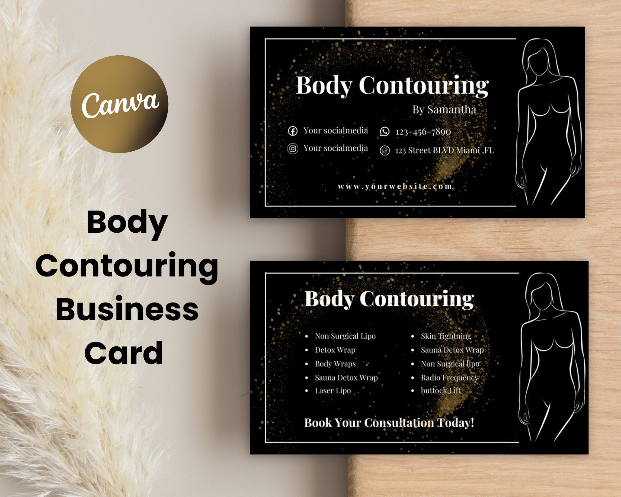 Body Contouring Business Card, Spa Business Card, Body Sculpting Business Card, DIY Body Contouring Business Card