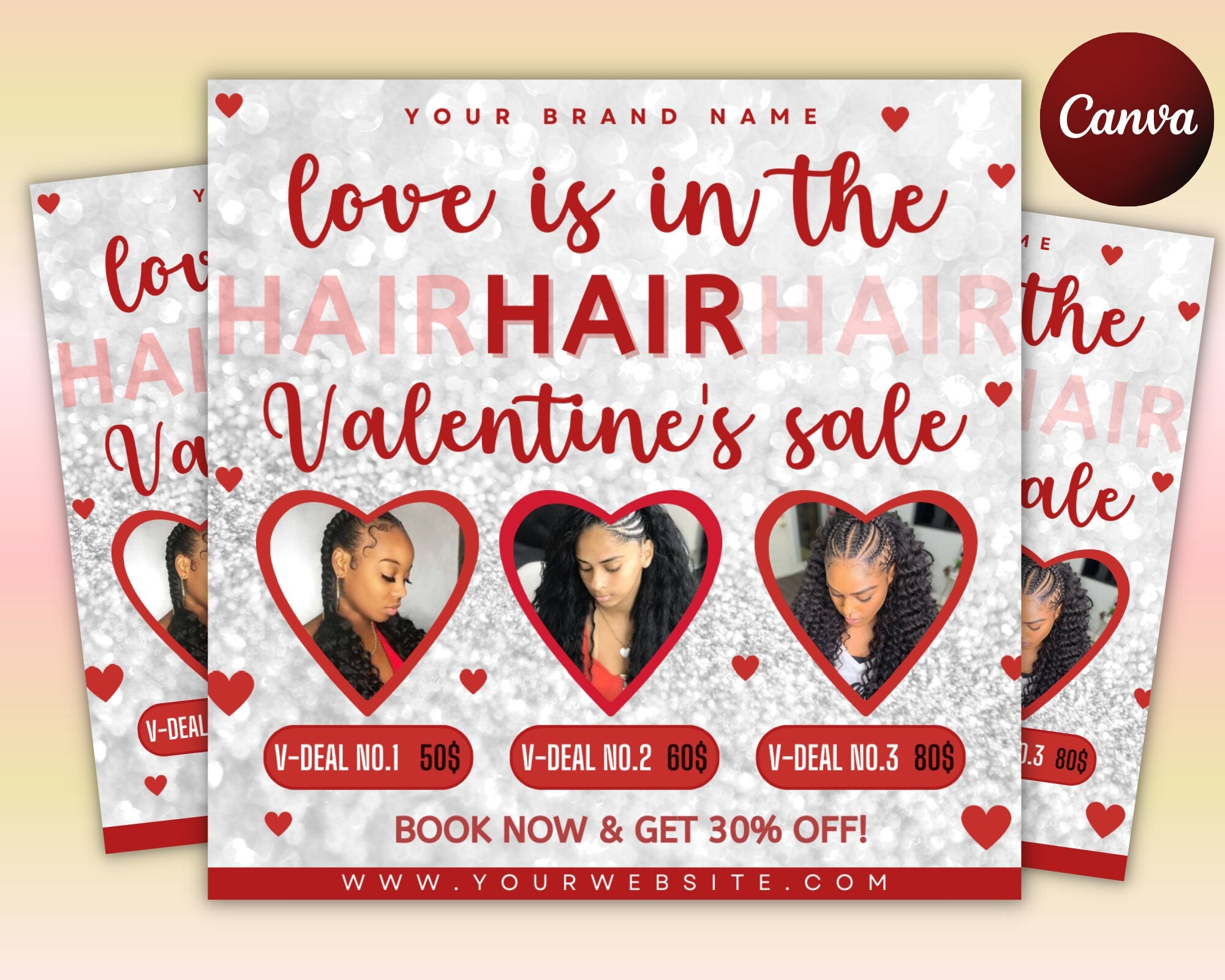 Valentines Day hair Sale Flyer, Valentines Day Hair Special Flyer, DIY February Flash Sale Hair Beauty, Book Now Flyer, Hair Flyer