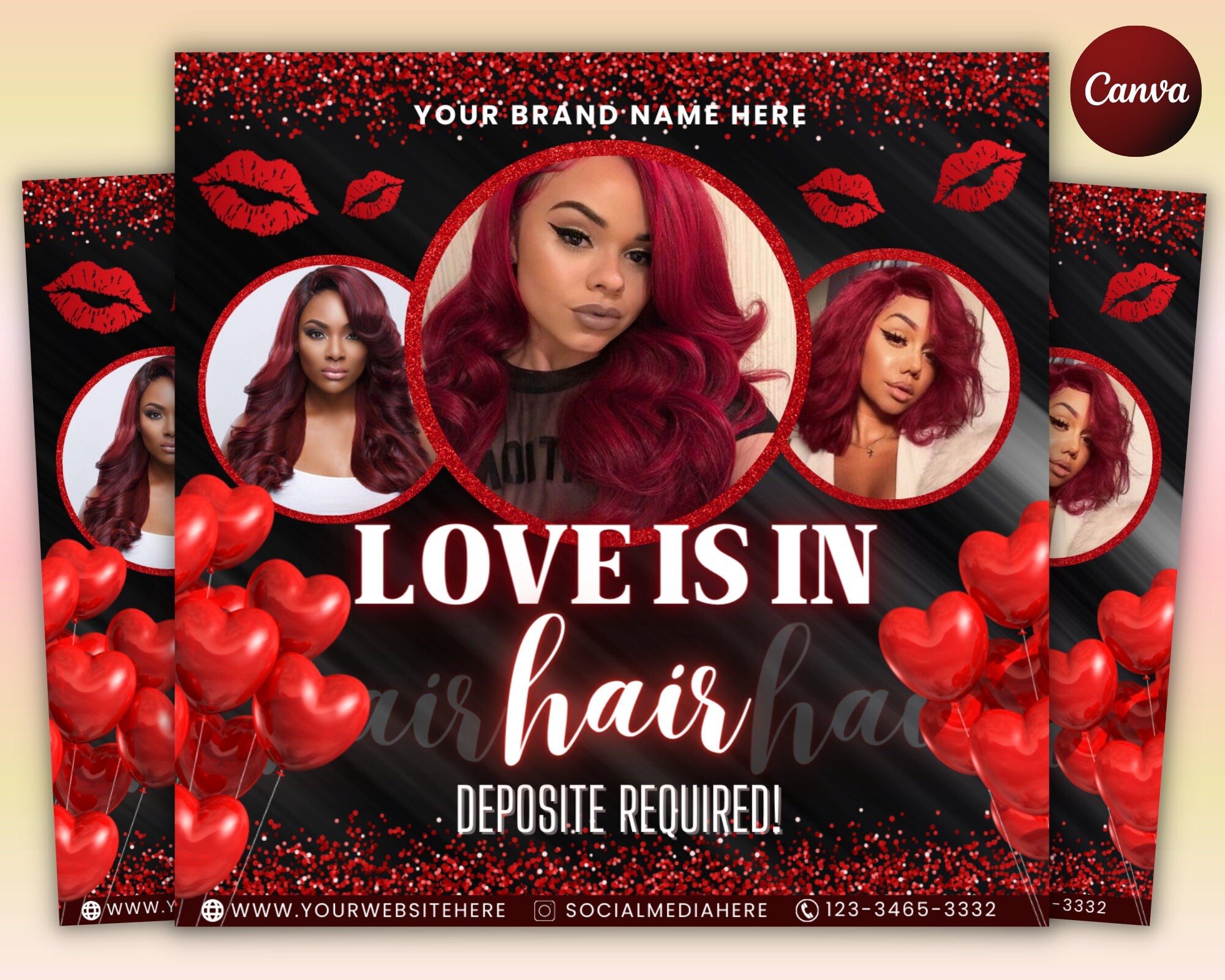 Love Is In The Hair Flyer, DIY Valentines Day, February Bookings Flyer, Valentines Day Sale Flyer, Hair Flyer, Appointment Flyer