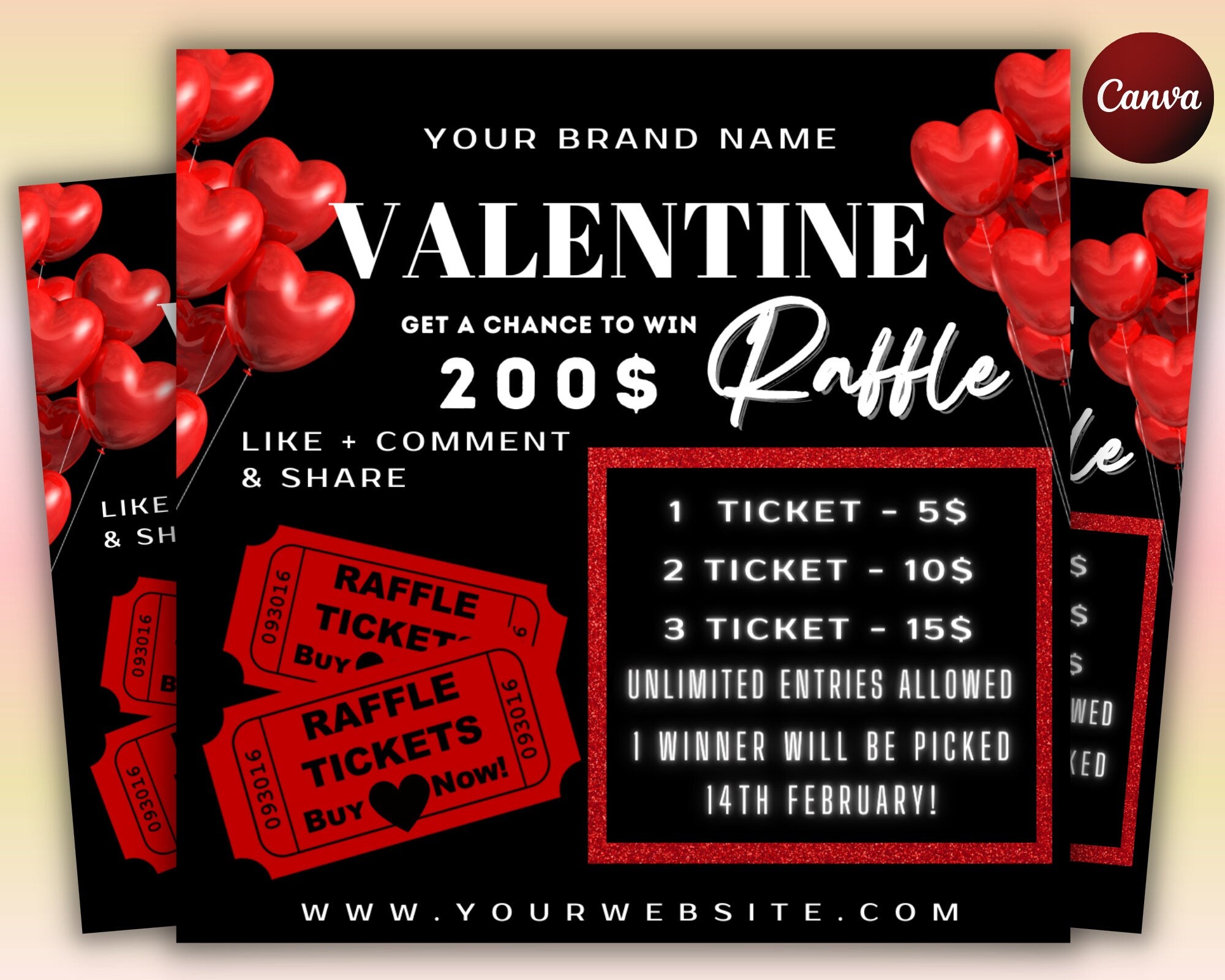 Valentines Raffle Flyer Template, Valentines Day Raffle Giveaway Flyer, Raffle Flyer, Raffle Ticket Flyer, Valentines Giveaway Flyer