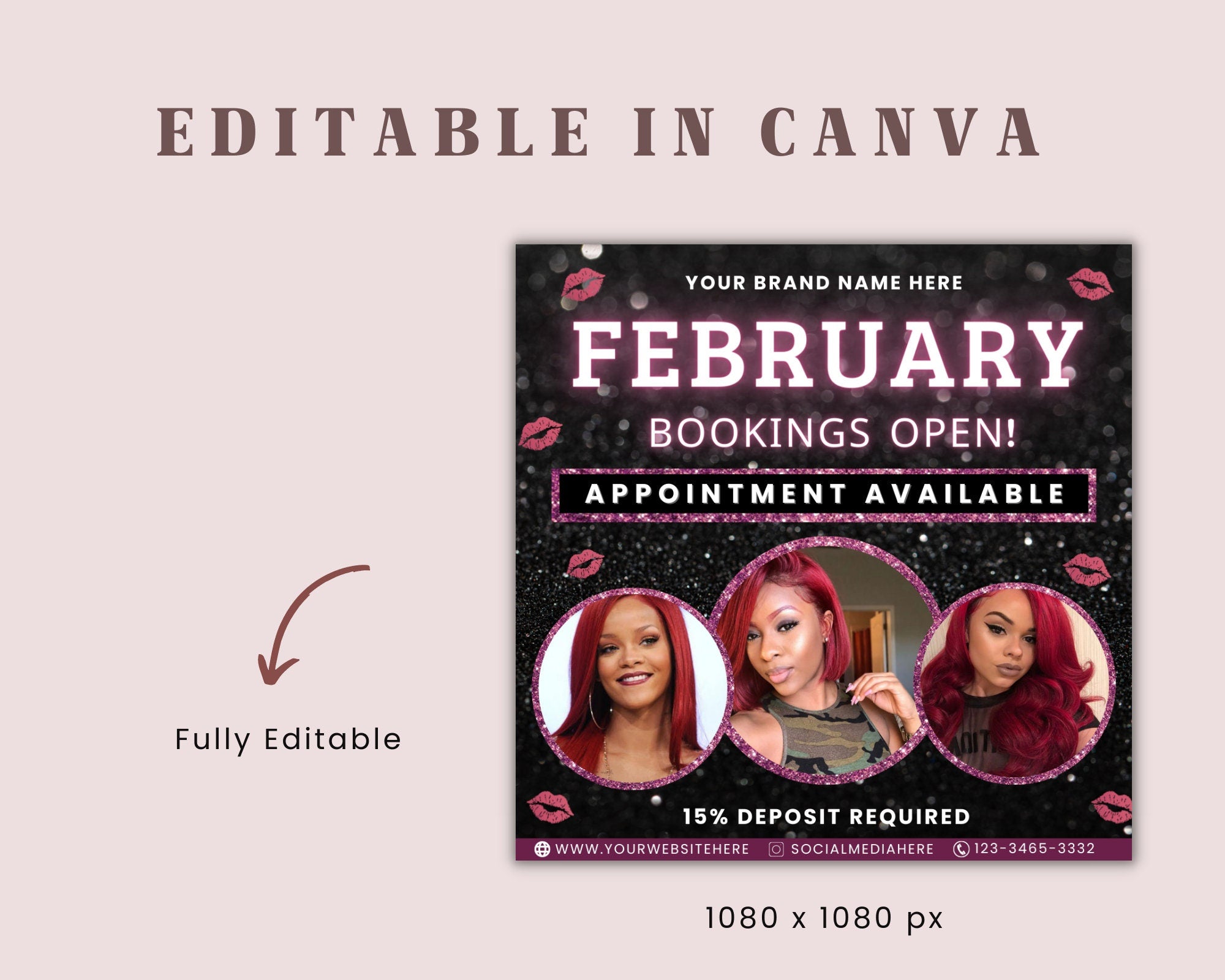 Valentine's Day Flyer, February Valentine Bookings Open Flyer, Makeup Flyer, Book Now Flyer, Appointments Available Flyer