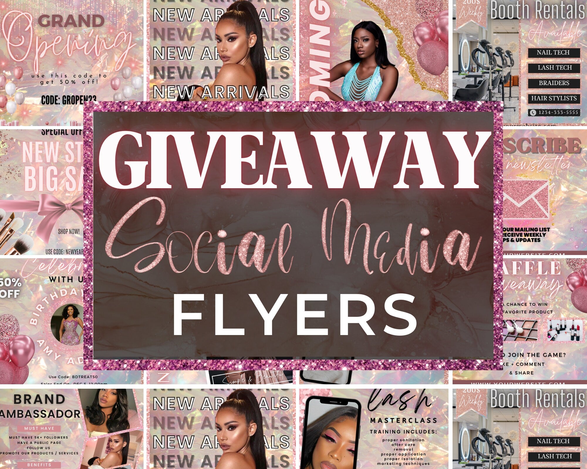 50 Social Media Flyer Bundle, Diy Flyer Template Design, Hair Flyers, Beauty Sales Flyers, Lash & Boutique Flyers, Instagram Business Flyer