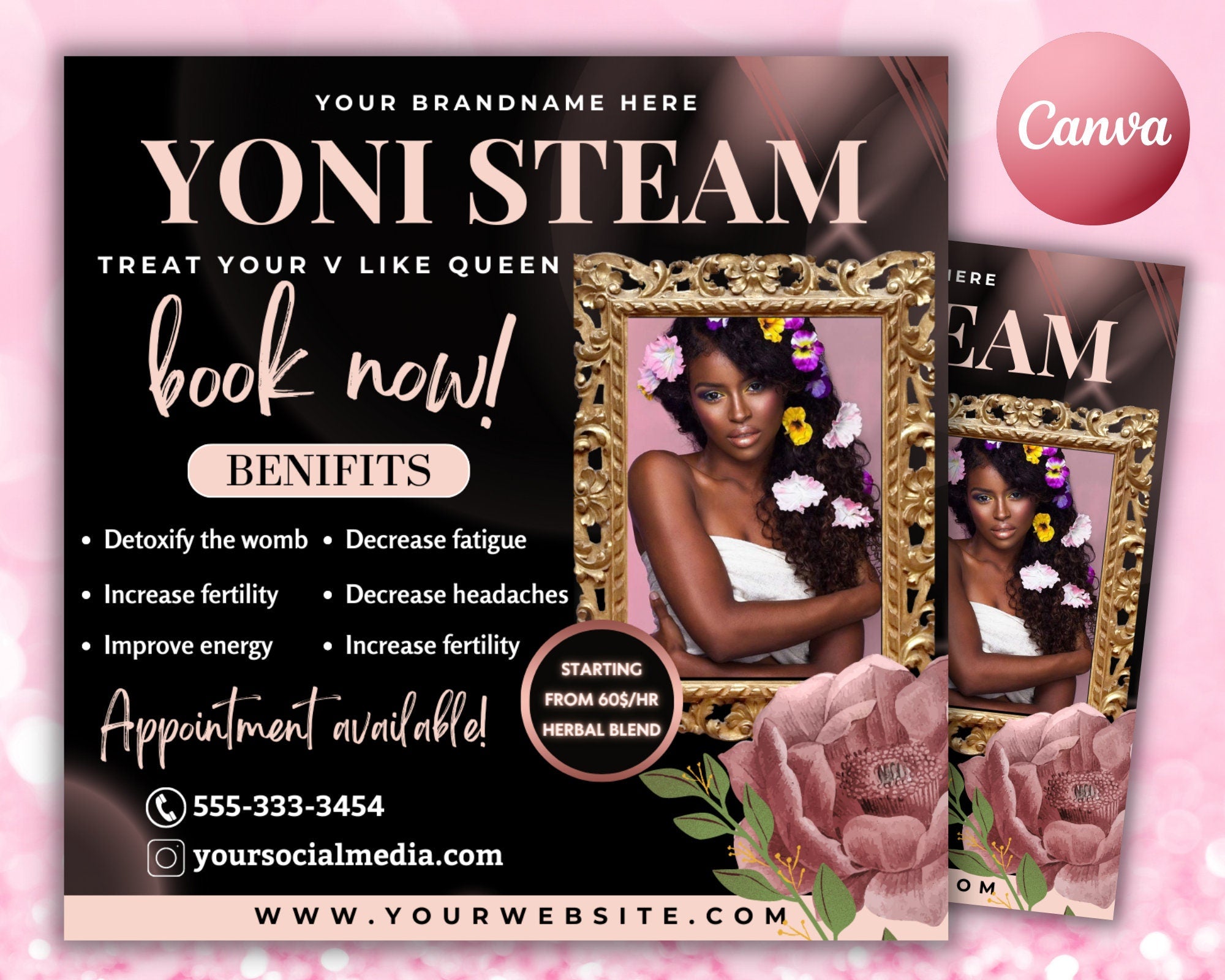 Feminine Hygiene Template, Yoni Steam Flyer, Feminine Care Products, Feminine Care Flyer, Vaginal Care Flyer, Sip And Steam Flyer