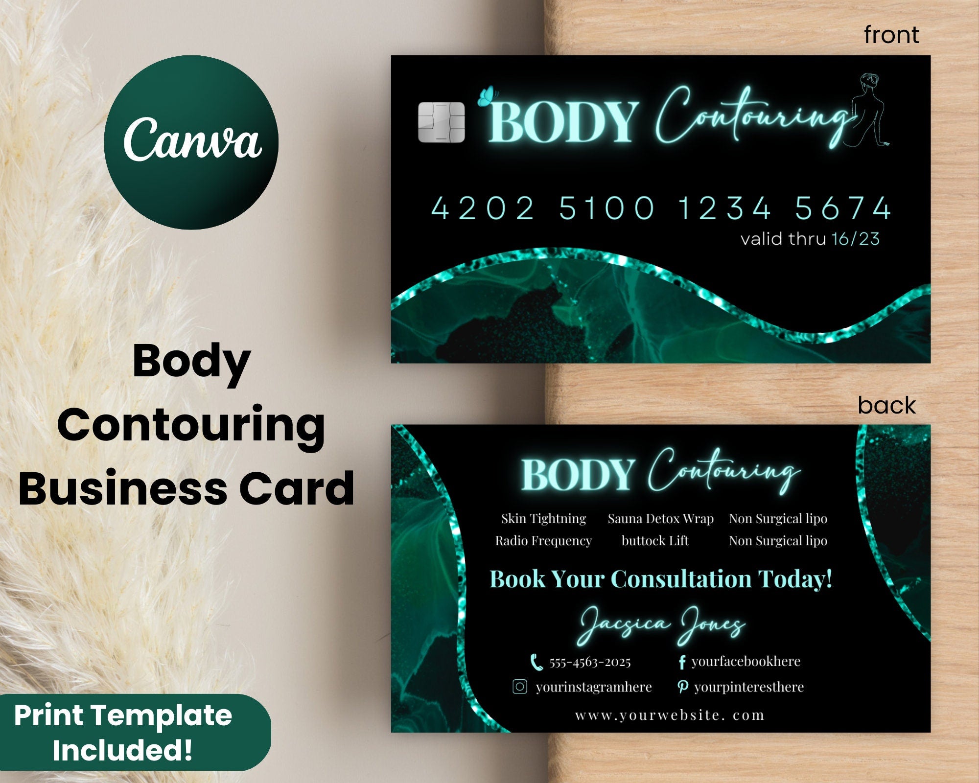 Body Sculpting Business Card, Body Contouring Business Card, Spa Business Card, DIY Body Contouring Business Card, Body Contour Cards