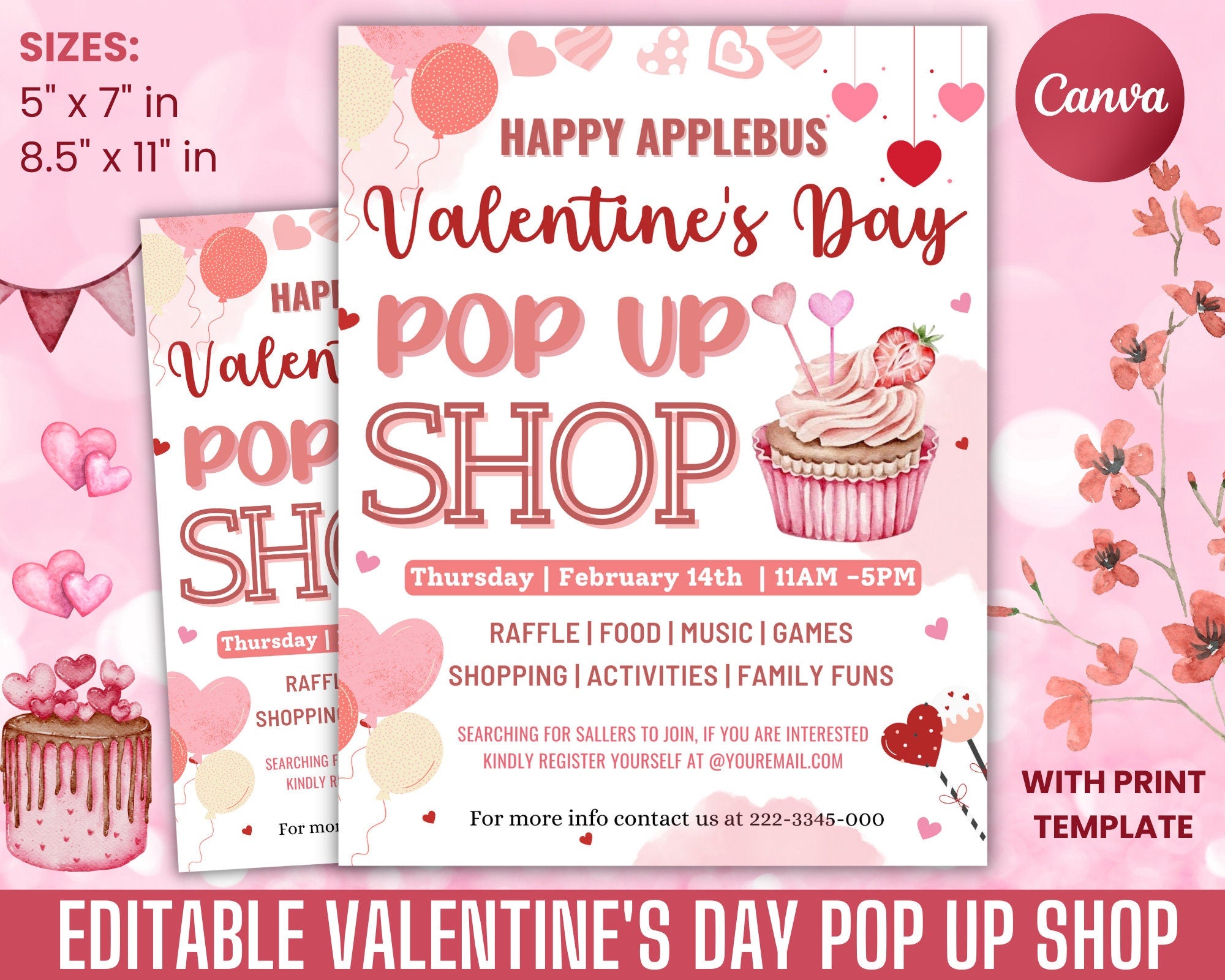 Valentine Pop Up Shop Flyer, Shopping Flyer, Social Media Flyer, Valentine Event, Valentine Festival, Valentine Flyer, Sale Flyer