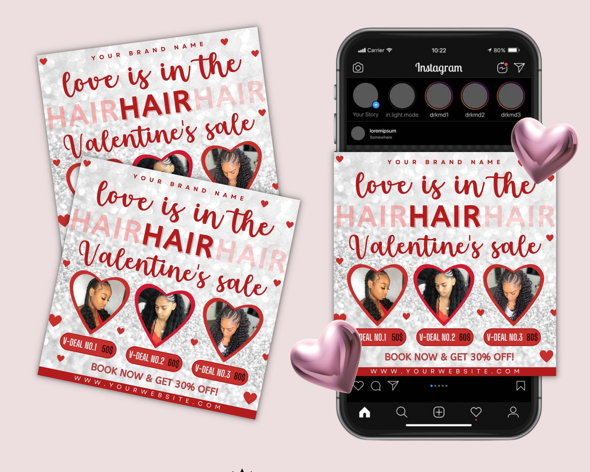 Valentines Day hair Sale Flyer, Valentines Day Hair Special Flyer, DIY February Flash Sale Hair Beauty, Book Now Flyer, Hair Flyer