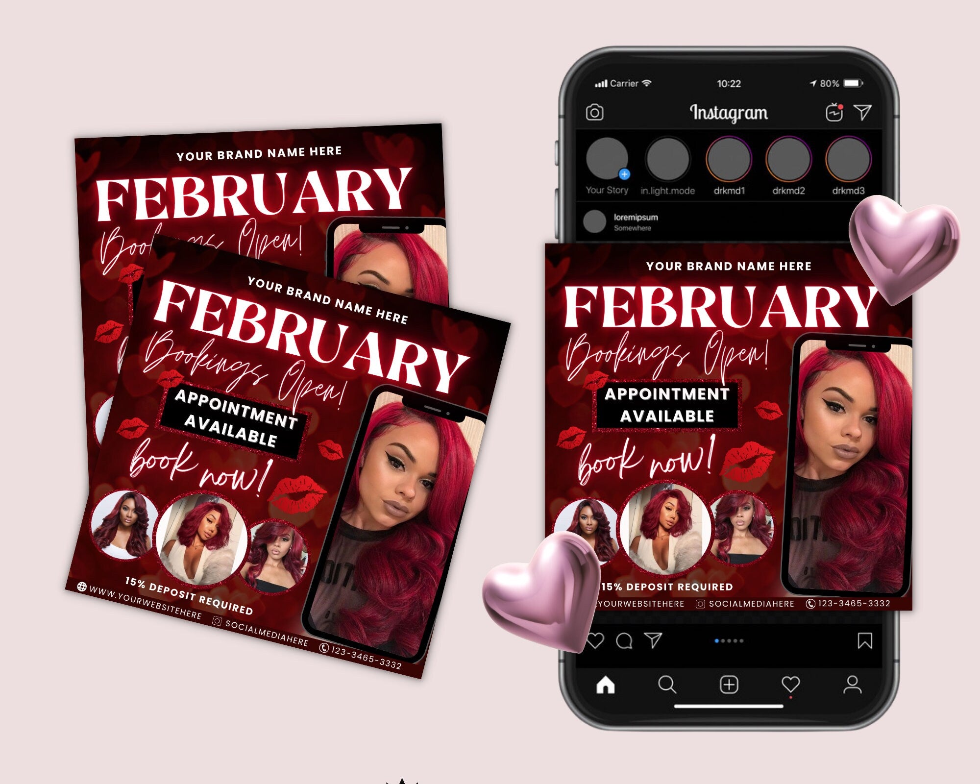 February Valentine Bookings Open Flyer, Valentine's Day Flyer, Makeup Flyer, Book Now Flyer, Appointments Available Flyer