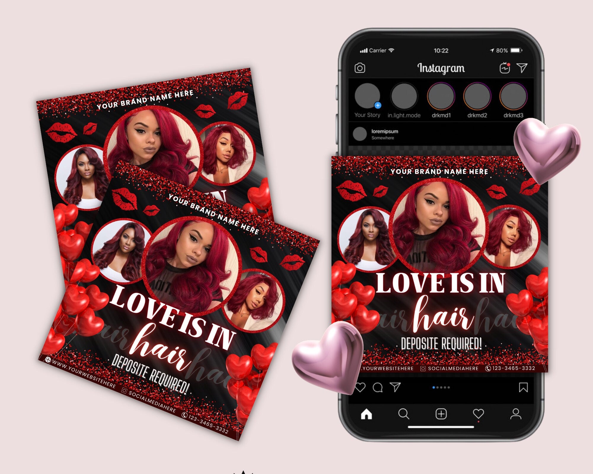 Love Is In The Hair Flyer, DIY Valentines Day, February Bookings Flyer, Valentines Day Sale Flyer, Hair Flyer, Appointment Flyer