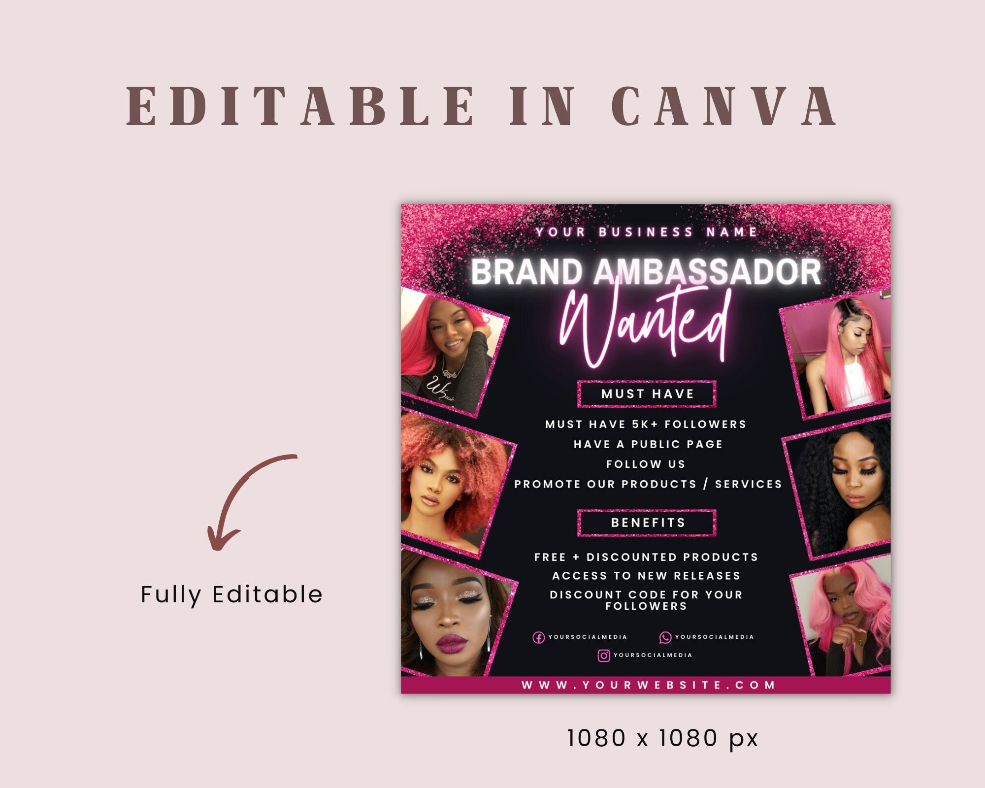 Ambassador Flyer Template, Brand Ambassador Flyer Template, Social Media Flyer, Lash Ambassador, Makeup Ambassador, Makeup Flyer