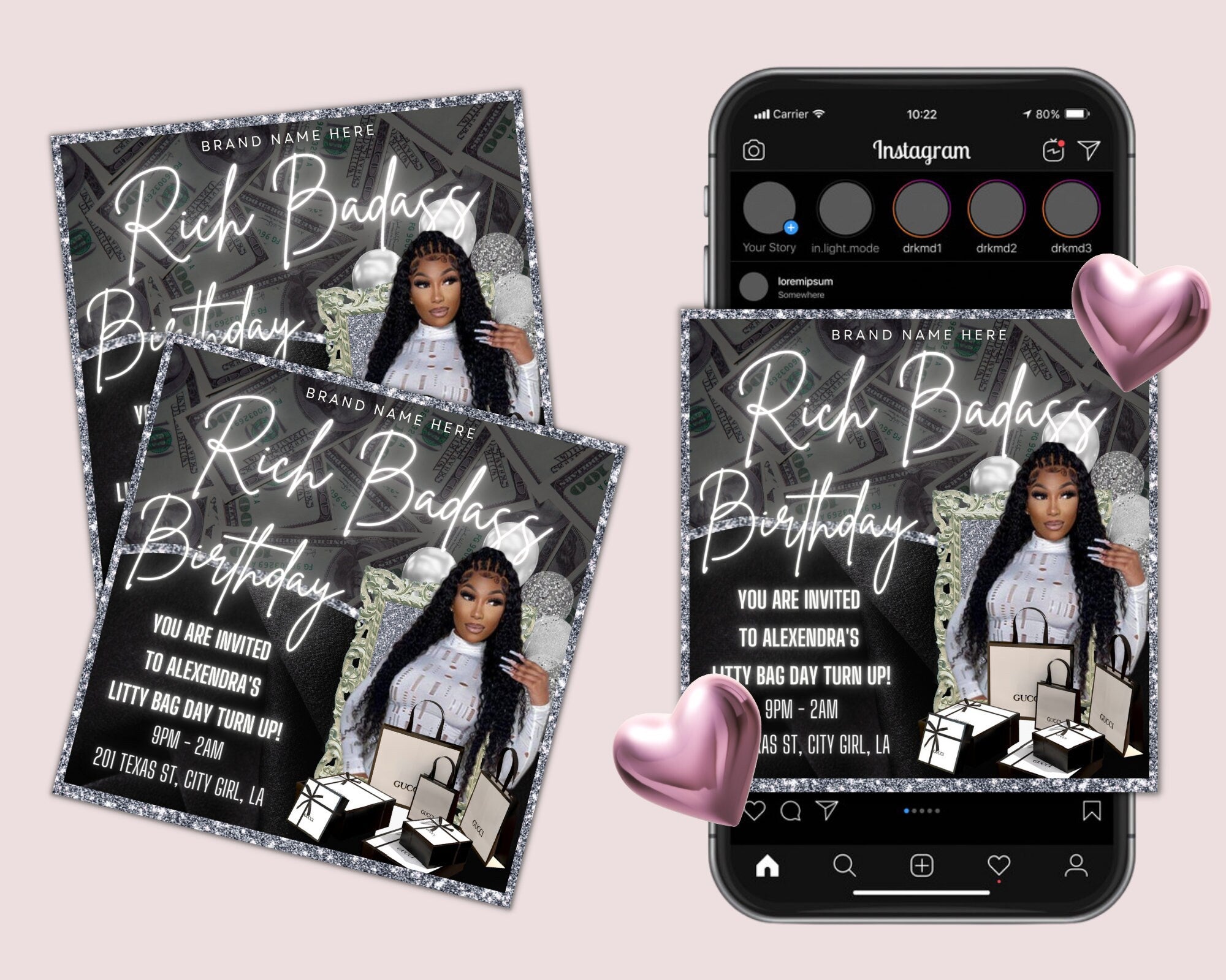 Birthday Celebration Flyer Platinum Template | DIY Bday Invitation RSVP Boutique Hair Lash Nails Social Media Instagram Editable Canva Flyer