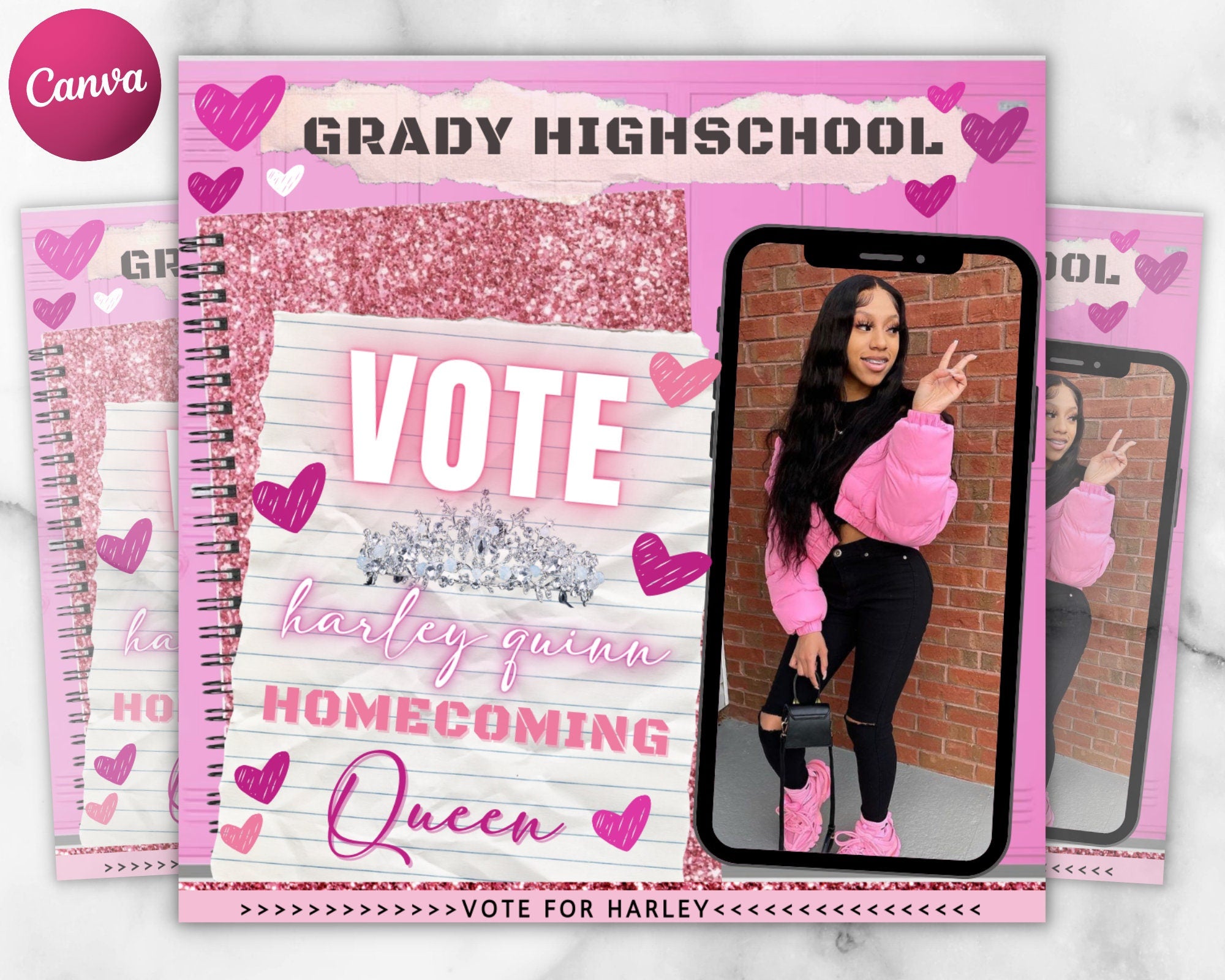 Homecoming Queen Campaign Flyer | DIY Vote for Me Election High School Beauty Social Media Instagram Snapchat Editable Canva Template