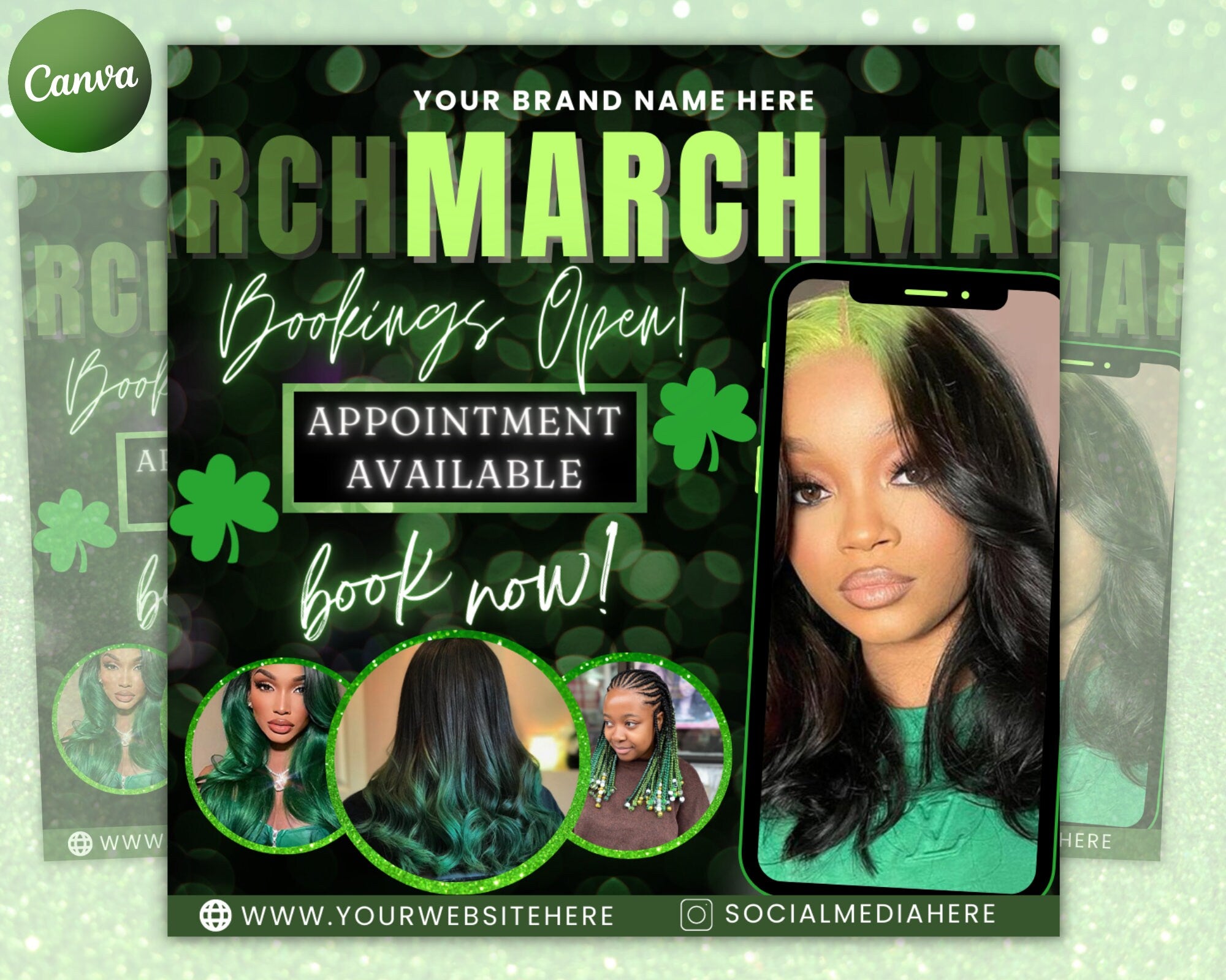 St. Pattys Day Sale Flyer | DIY March Appointment Book Now Hair Beauty Wigs Bundles Frontals Social Media Instagram Editable Template