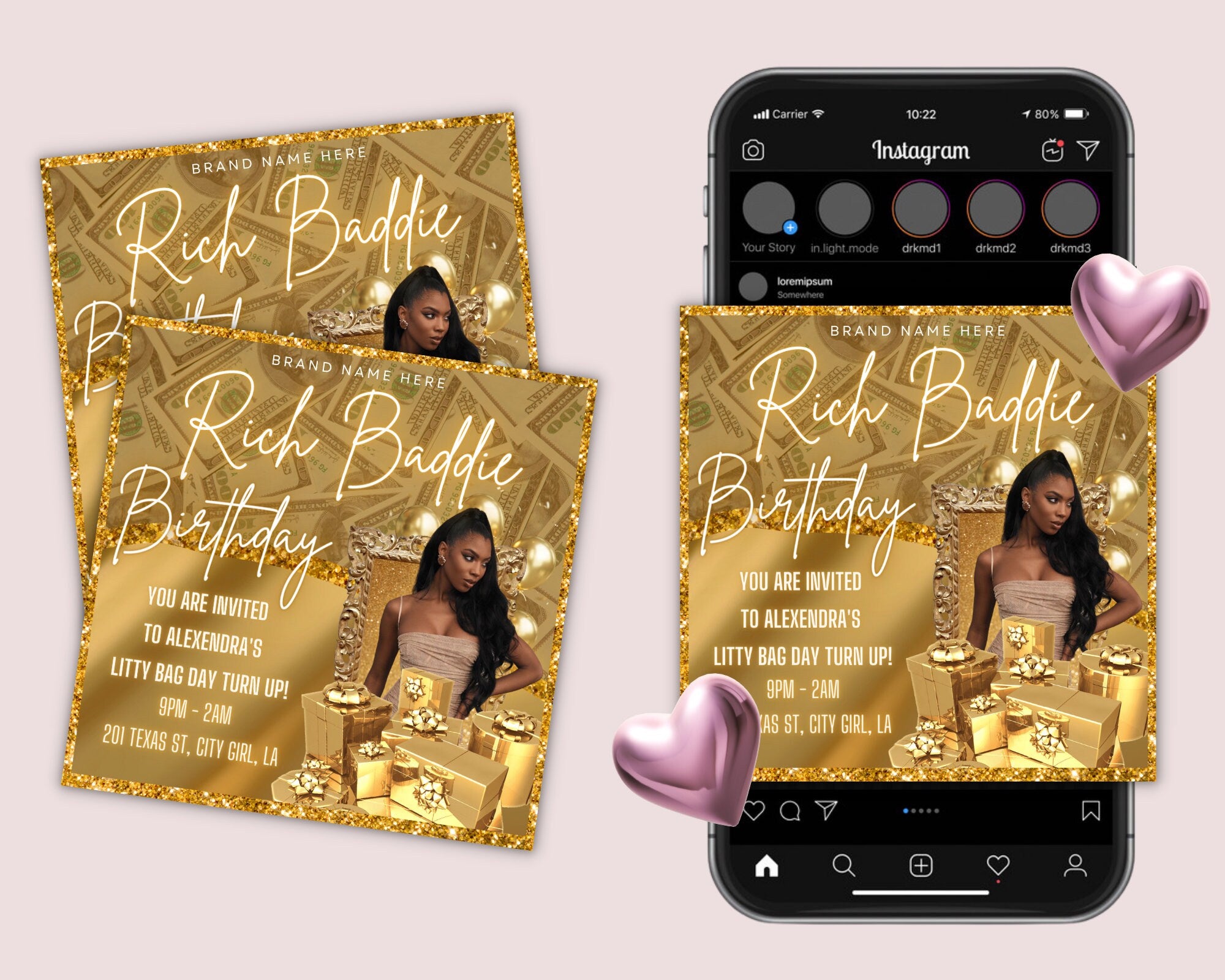 Birthday Flyer Template| DIY Golden Goddess Bday Social Media Instagram Invitation RSVP Boutique Hair Lash Nails Beauty Editable Canva Flyer