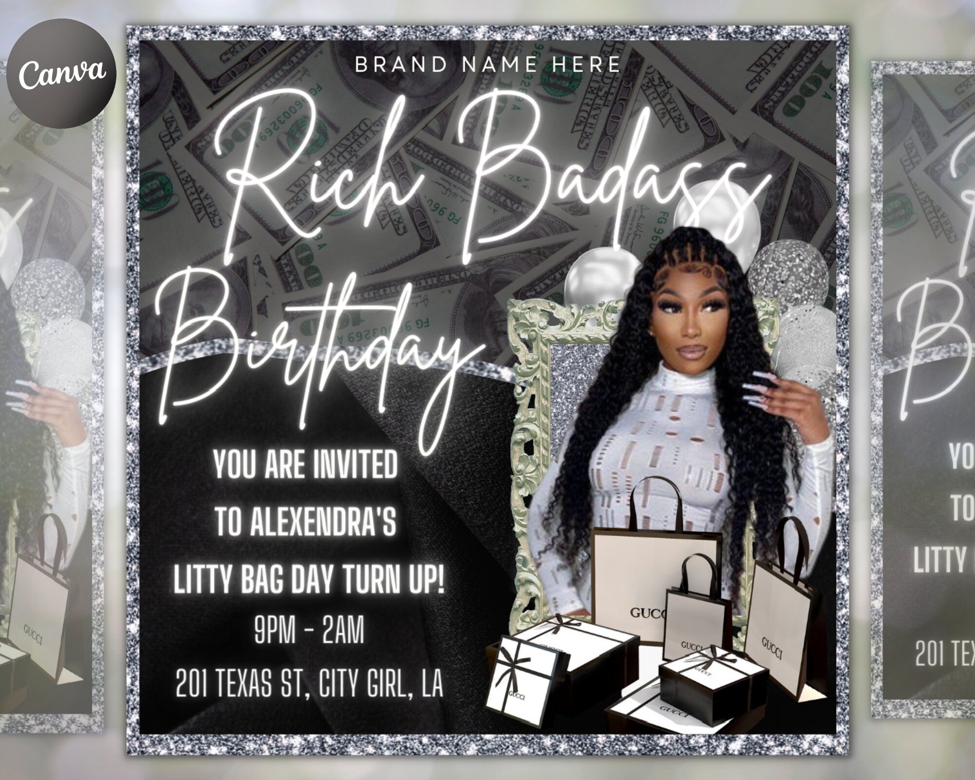 Birthday Celebration Flyer Platinum Template | DIY Bday Invitation RSVP Boutique Hair Lash Nails Social Media Instagram Editable Canva Flyer