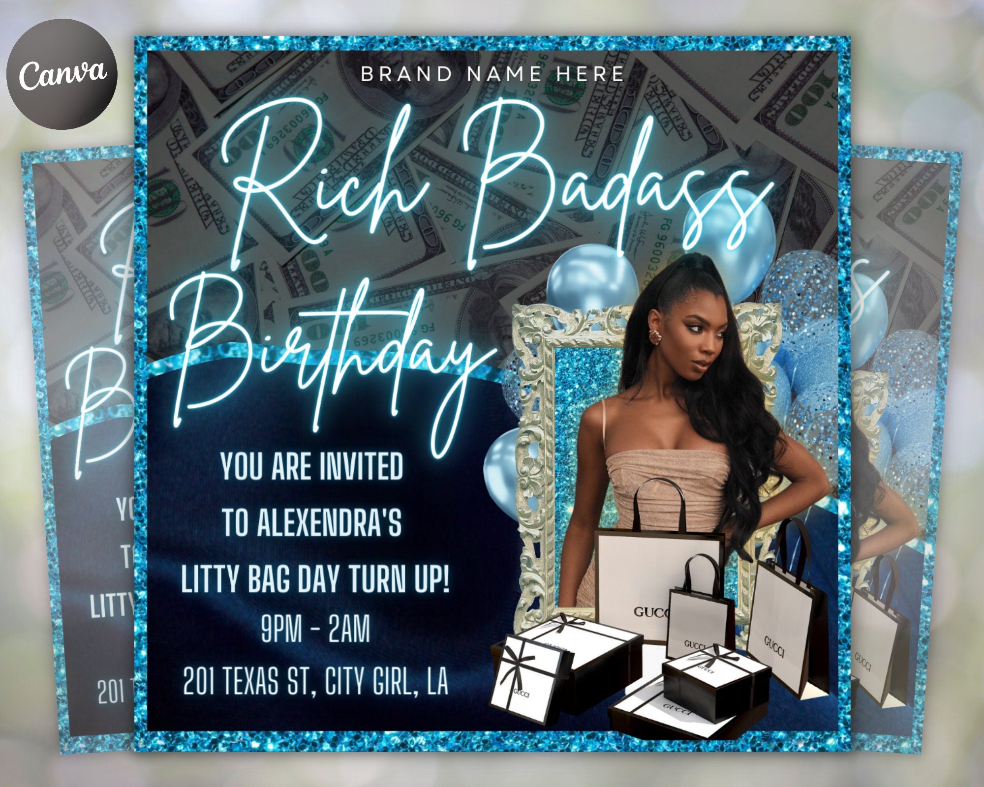 Birthday Flyer, Custom Editable Templates, Instagram Business Canva Flyer, Print At Home, Instant Download, DIY Template, Birthday Glam