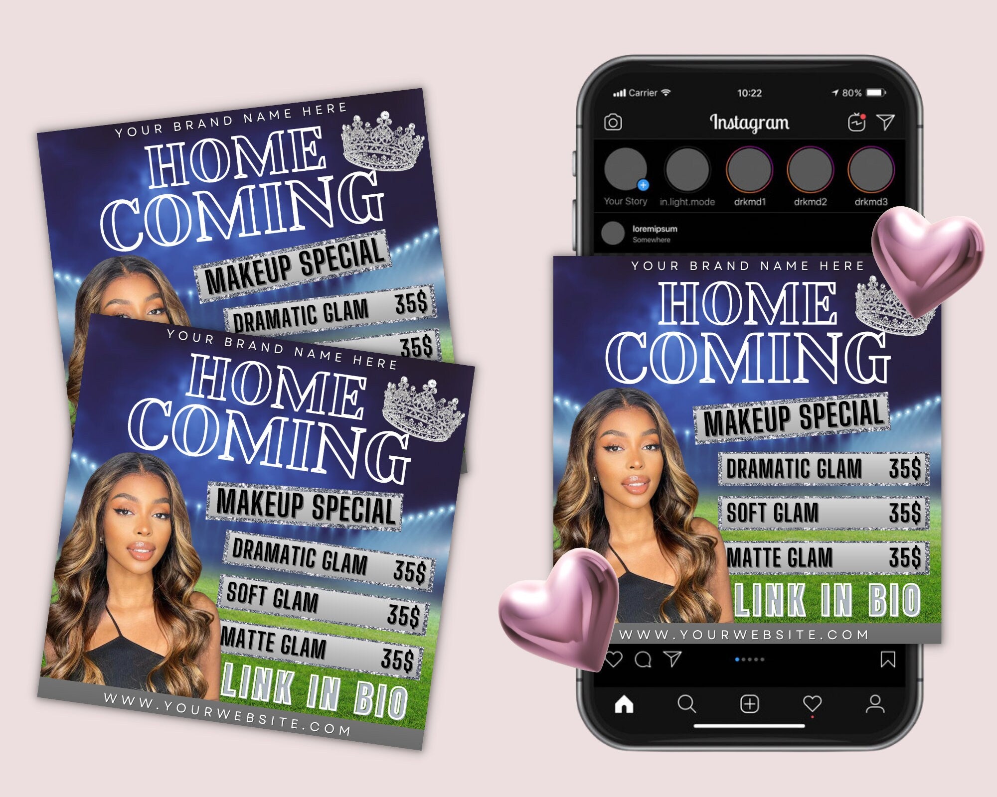 Homecoming Makeup Sale Flyer| DIY Book Now | Appointments Available | Beauty Lashes Extension Social Media Instagram Editable Canva Template