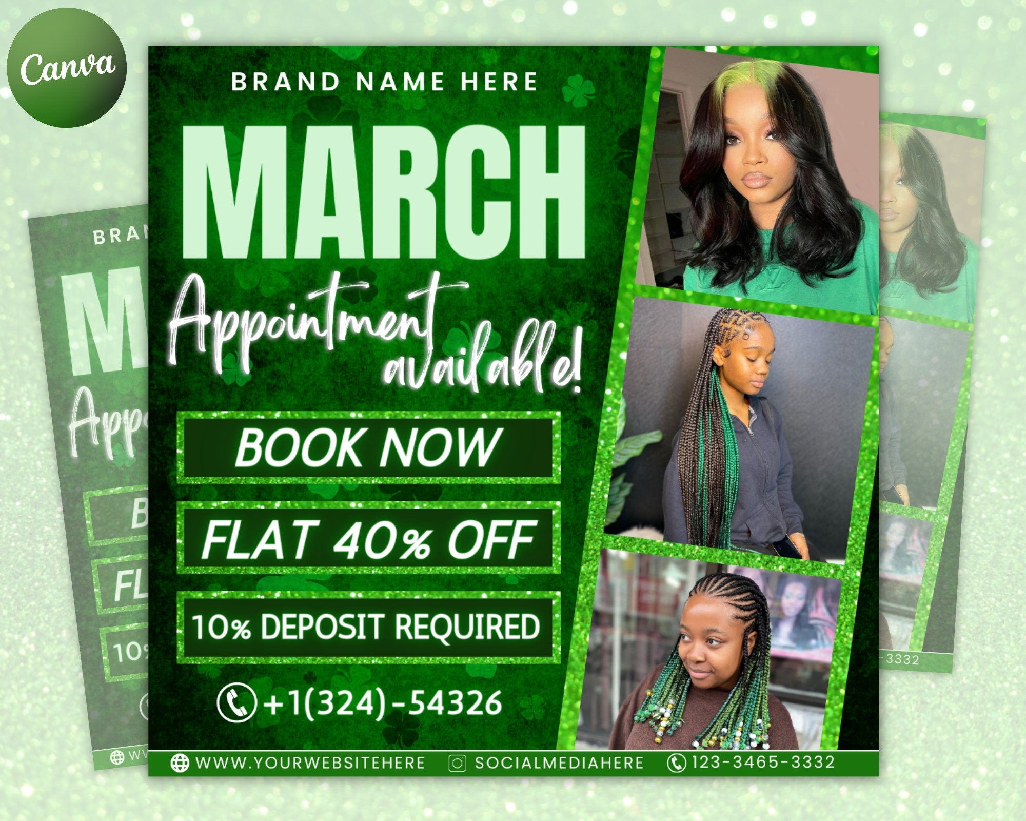 March Booking Flyer, March Sale Flyer, March Appointment Flyer, Book Now Flyer, St. Patricks Day Flyer, Hair, Nail, Makeup, Lashes Flyer