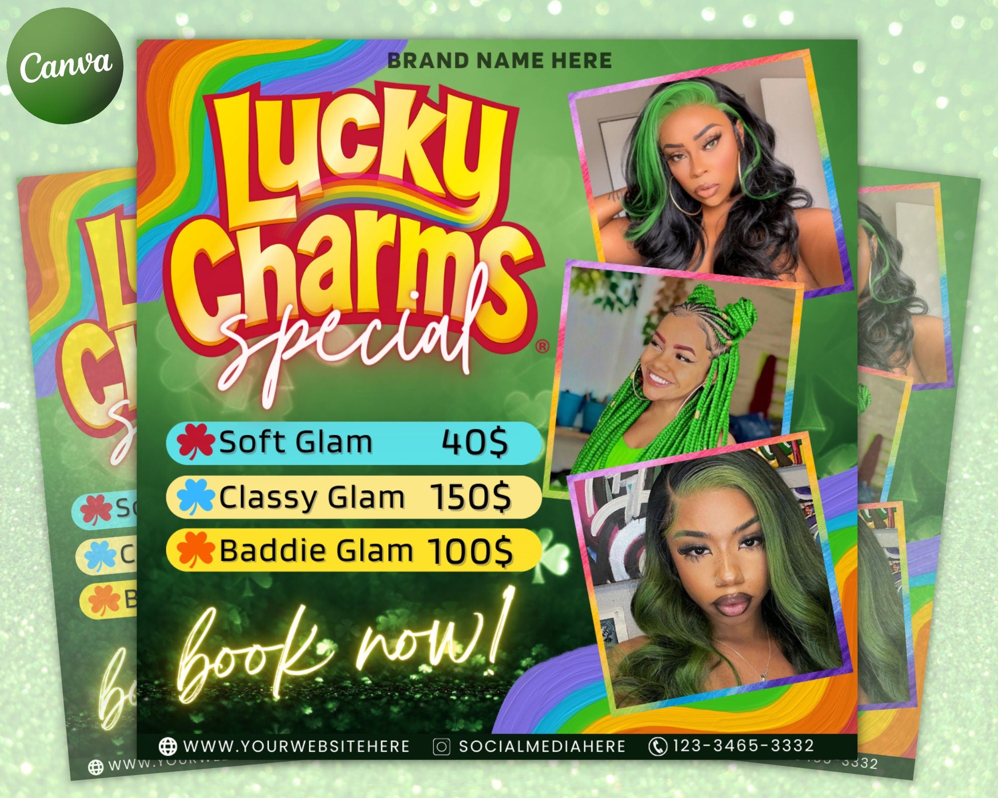 St. Patricks Day Beauty Special Flyer | DIY March Bookings Book Now Beauty Makeup MUA Lashes Nails Social Media Editable Canva Template