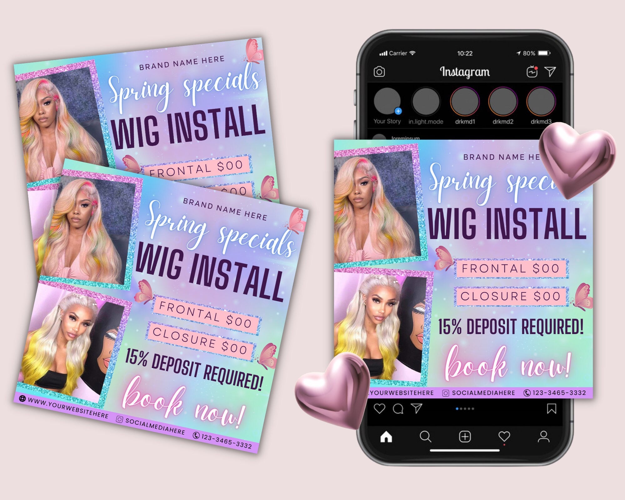 Wig Install Flyer, Spring Flyer, Hair Flyer, Beauty Flyer, Spring Hair Flyer, Wig Install Flyer, Hair Special Flyer, April Booking Flyer