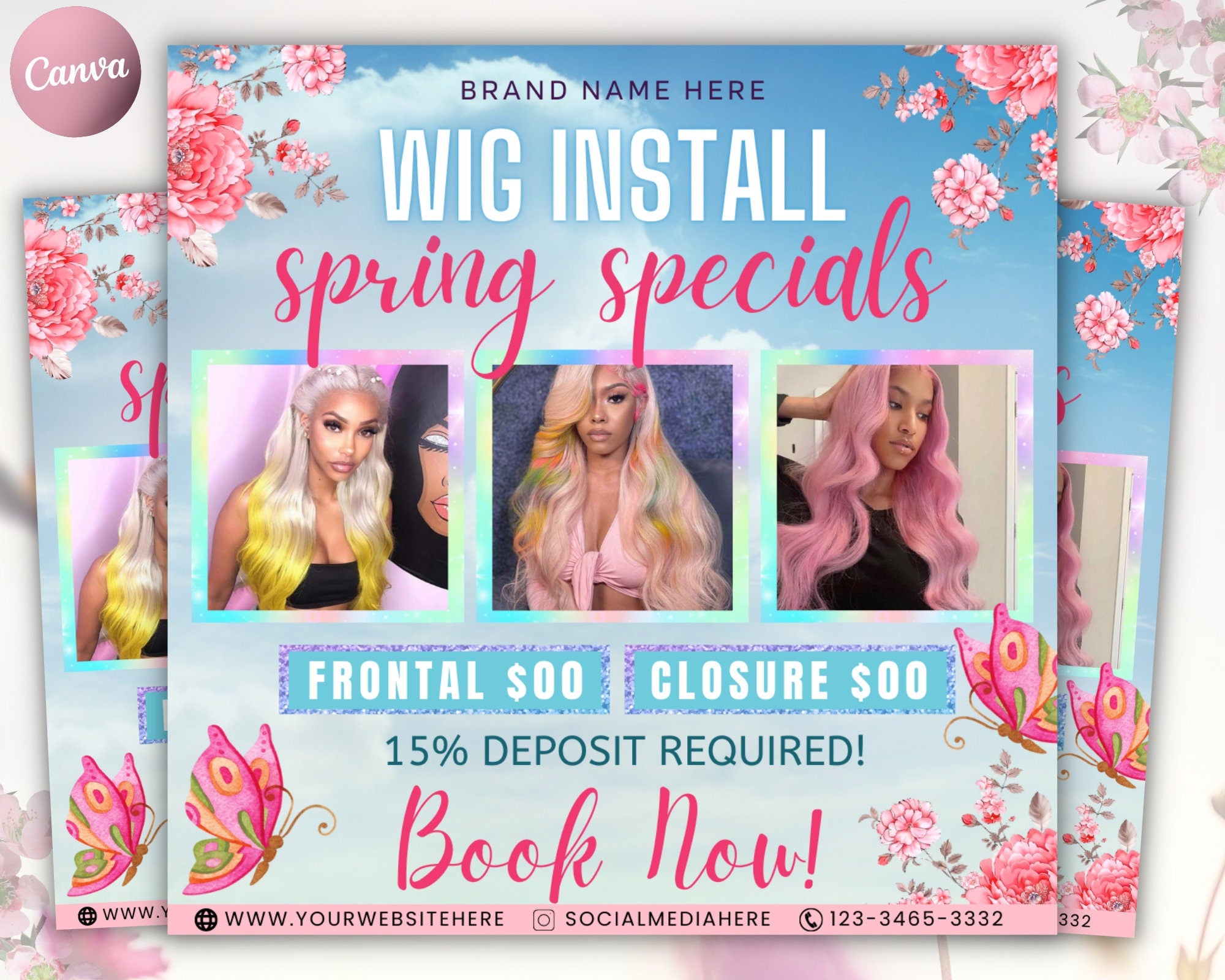 Wig Install Flyer, Spring Flyer, Hair Flyer, Beauty Flyer, Spring Hair Flyer, Wig Install Flyer, Hair Special Flyer, April Booking Flyer