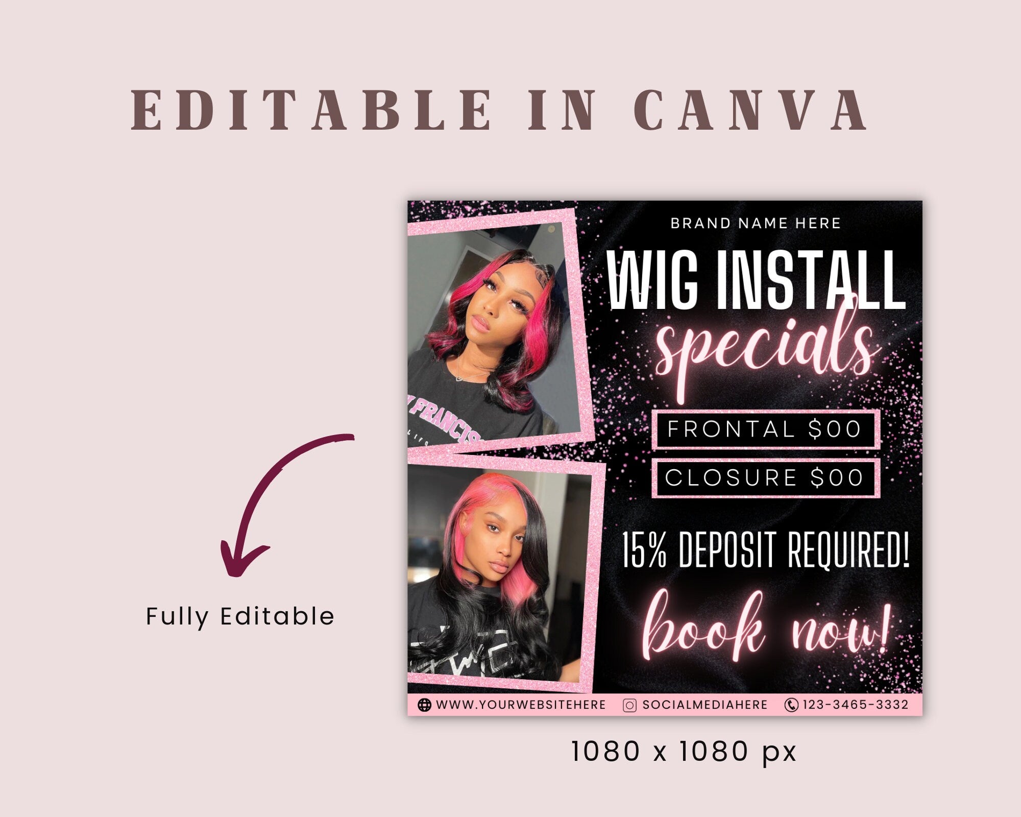 Wig Install Flyer, Spring Flyer, Hair Flyer, Beauty Flyer, Spring Hair Flyer, Wig Install Flyer, Hair Special Flyer, April Booking Flyer