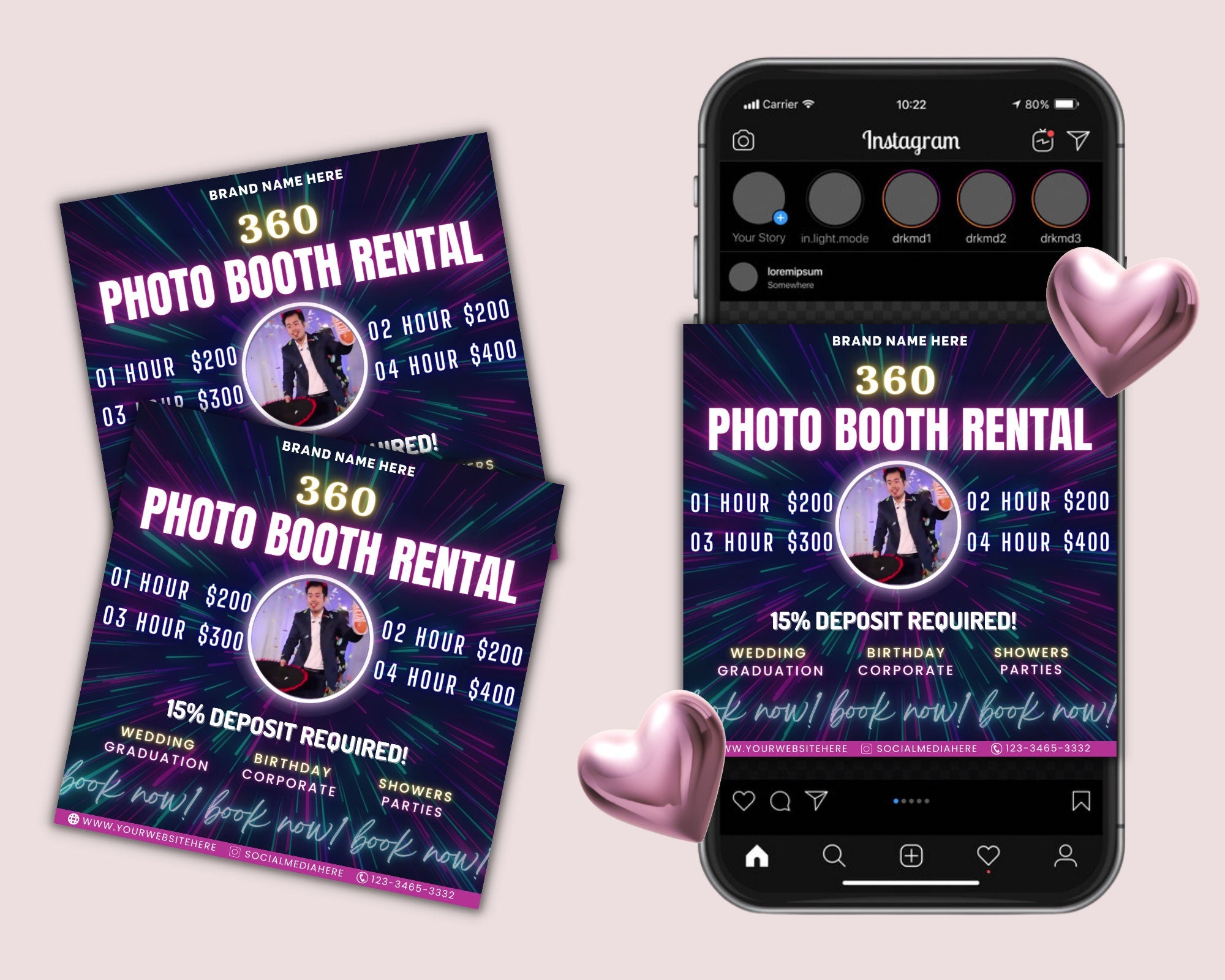 Animated 360 Photo Booth Flyer | Book Now Flyer | Event Photography Rental Party Celebration| Photobooth Instagram | Editable Canva Template