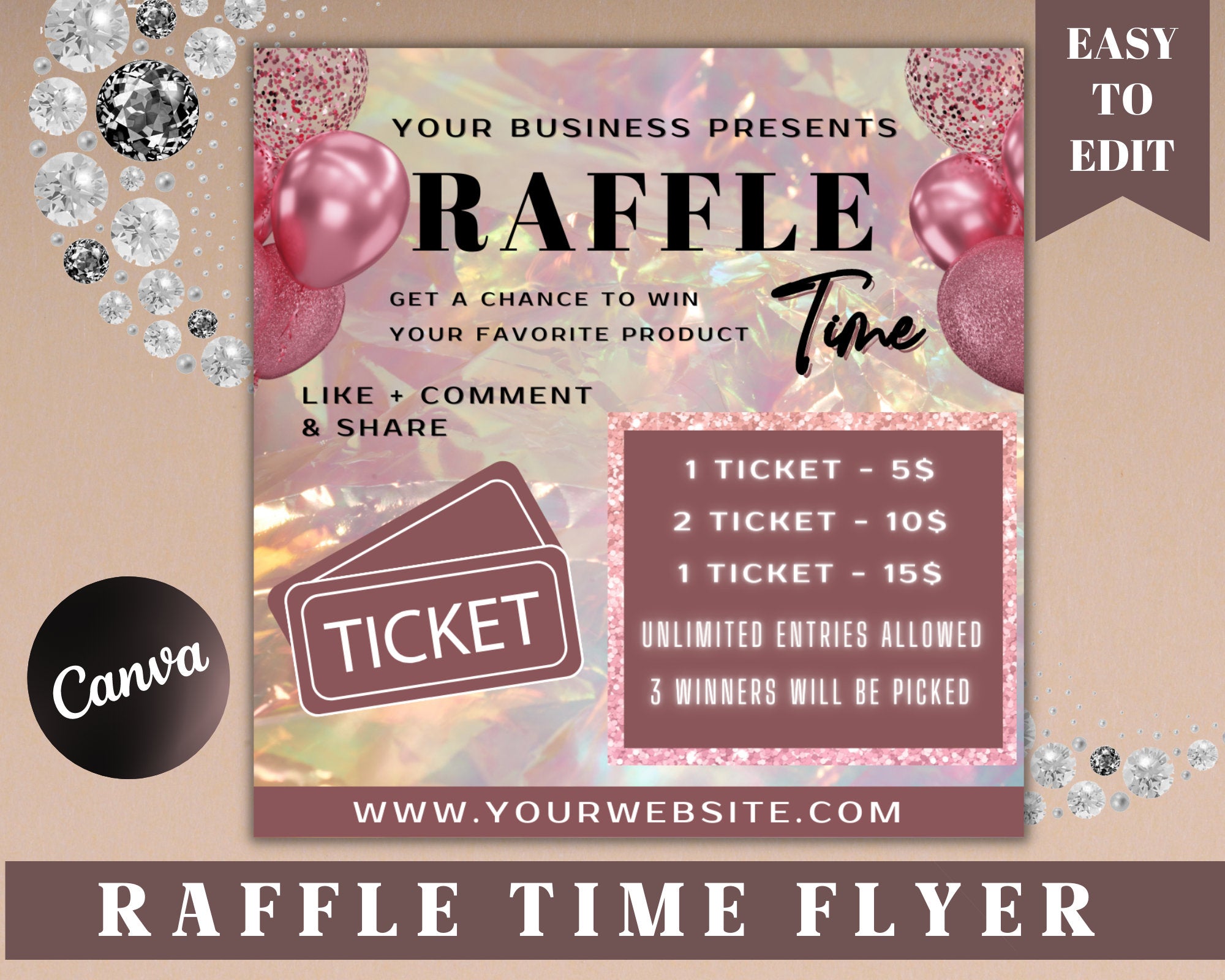 Raffle Ticket Template, Flyer Template, Logos and Branding, Business Flyer, Nail Raffle Flyer, Instagram Flyer, Hair Raffle Flyer