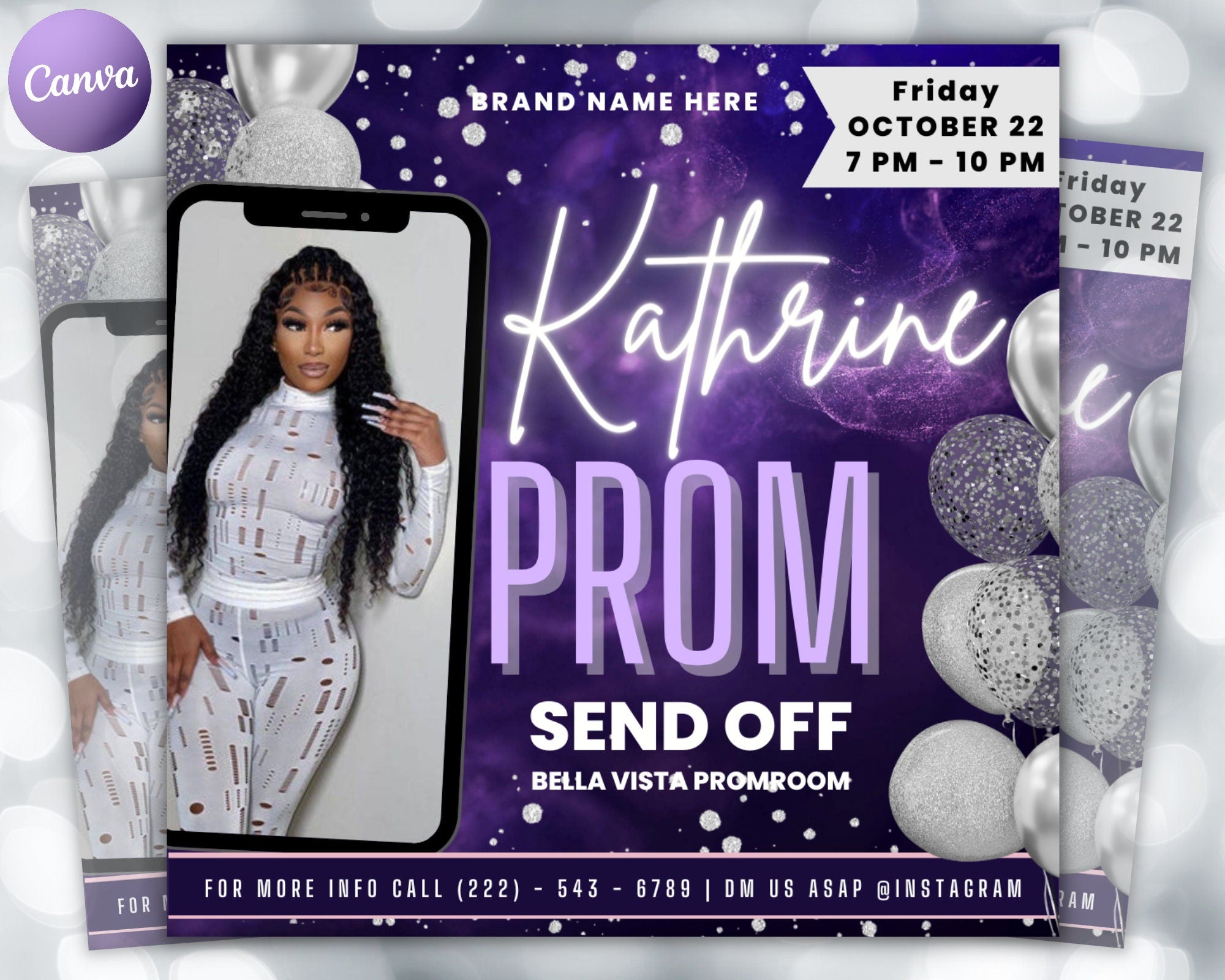 Prom Invitation Flyer, Prom Event Flyer, Prom Invitation, Purple Prom Flyer, Event Poster, Prom Party Invite, Prom Celebration, Party Flyer