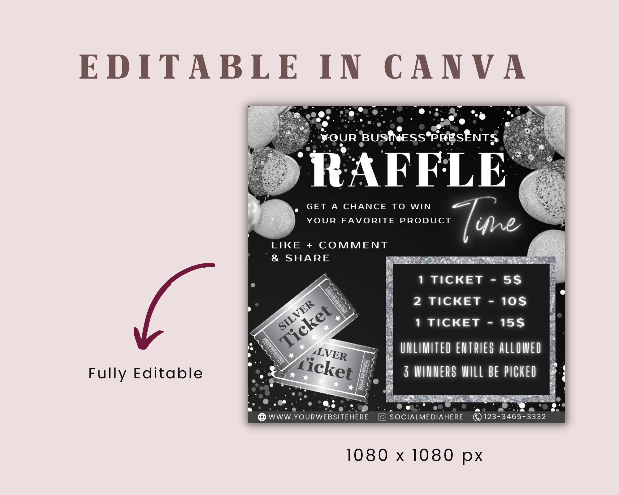 Raffle Flyer Template | DIY Business Branding Giveaway Ticket Contest Boutiques Hair Lashes Nail Salon Makeup Lash Premade Editable Canva