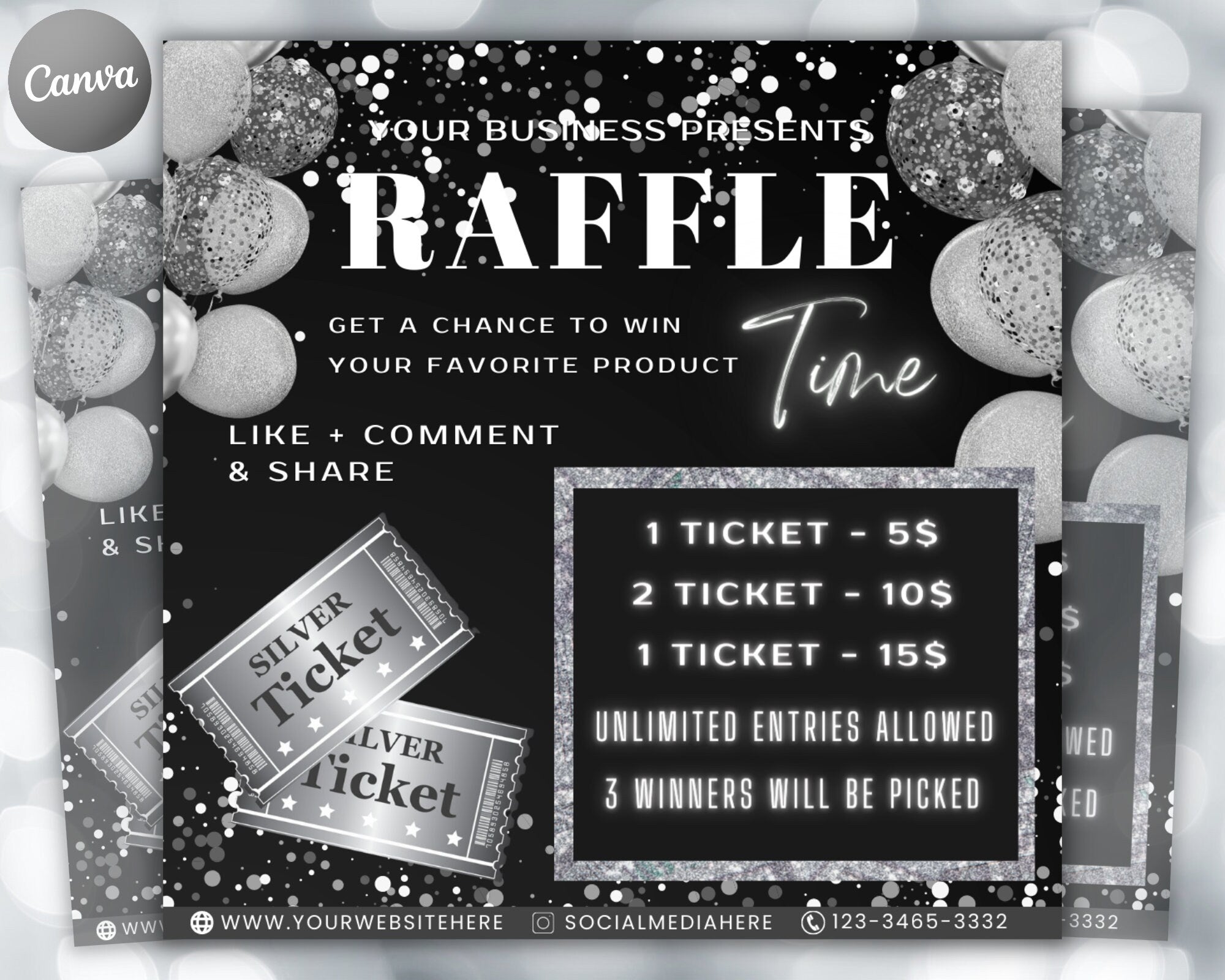 Raffle Flyer Template | DIY Business Branding Giveaway Ticket Contest Boutiques Hair Lashes Nail Salon Makeup Lash Premade Editable Canva