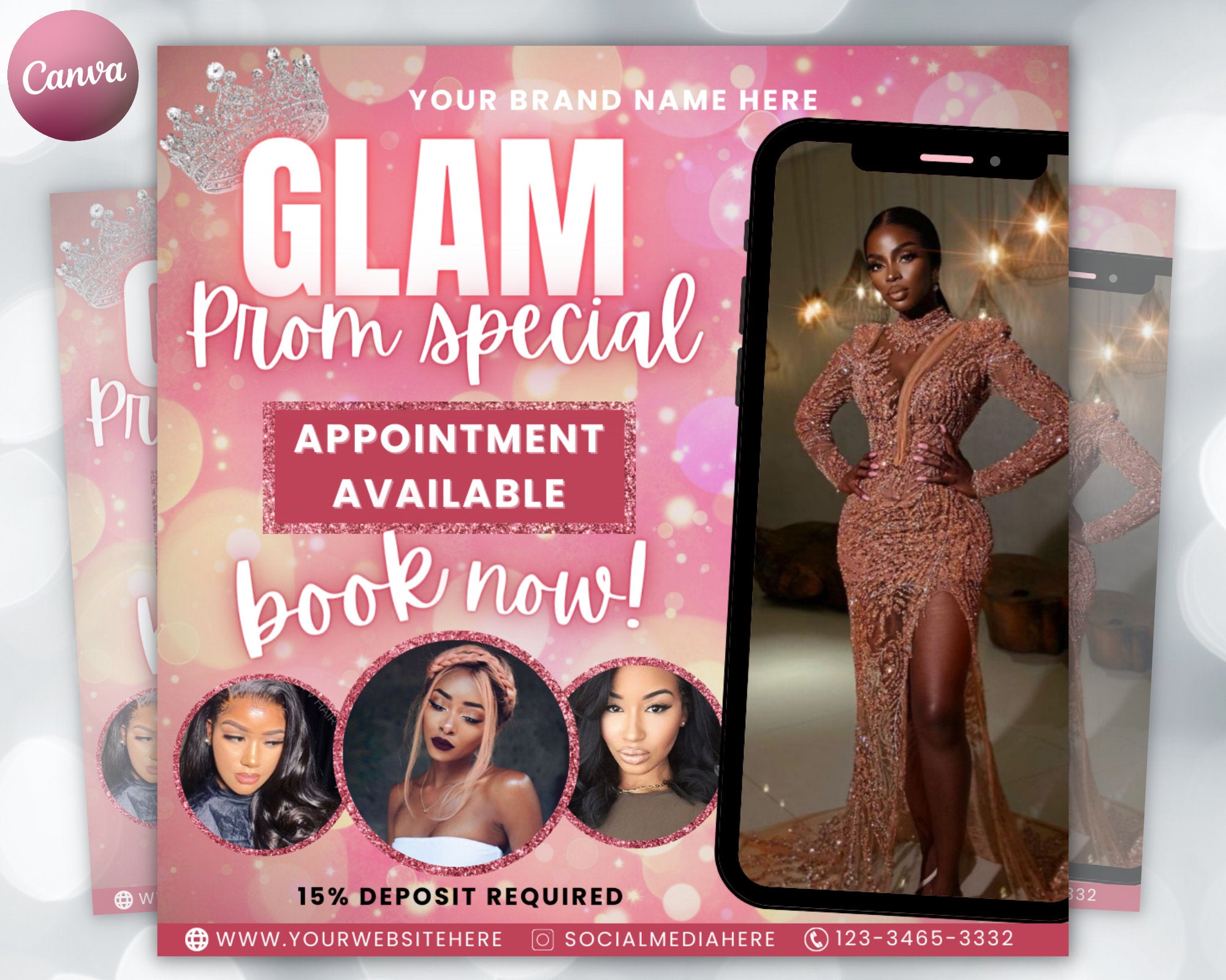 Prom Flyer, Prom Sale Flyer, Glam Prom Flyer, Prom Sendoff Flyer, Prom Sendoff, Hair, Makeup, Lash Tech, Lashes, Canva Template, wig install