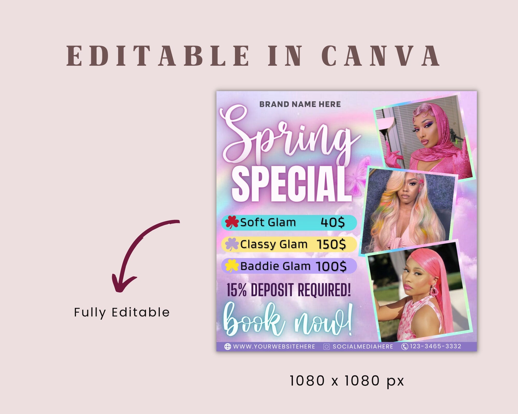 Spring Flyer, Wig Install Flyer, Hair Flyer, Beauty Flyer, Spring Hair Flyer, Wig Install Flyer, Hair Special Flyer, April Booking Flyer