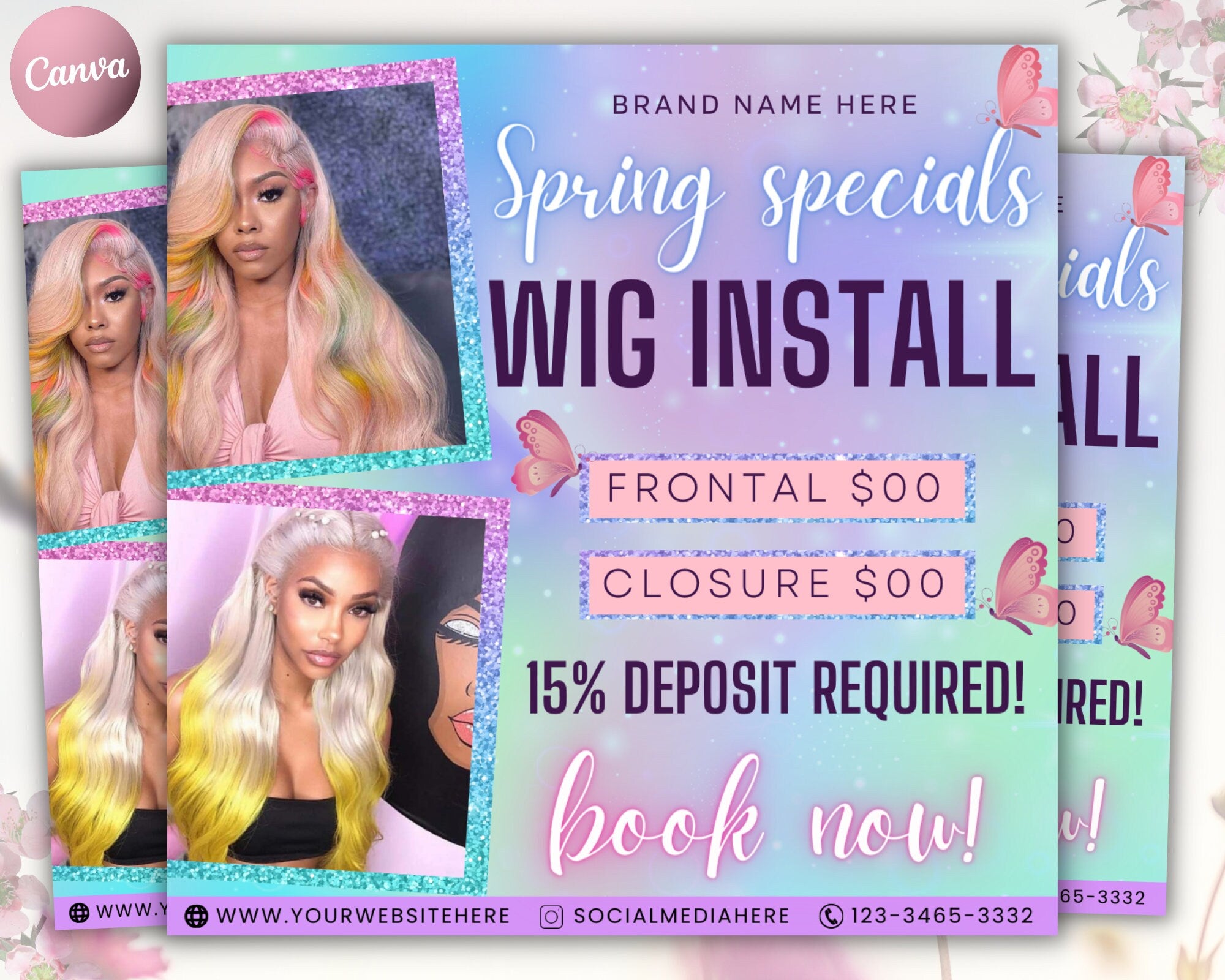 Wig Install Flyer, Spring Flyer, Hair Flyer, Beauty Flyer, Spring Hair Flyer, Wig Install Flyer, Hair Special Flyer, April Booking Flyer