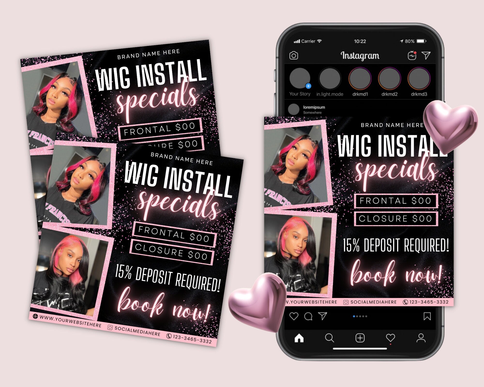 Wig Install Flyer, Spring Flyer, Hair Flyer, Beauty Flyer, Spring Hair Flyer, Wig Install Flyer, Hair Special Flyer, April Booking Flyer