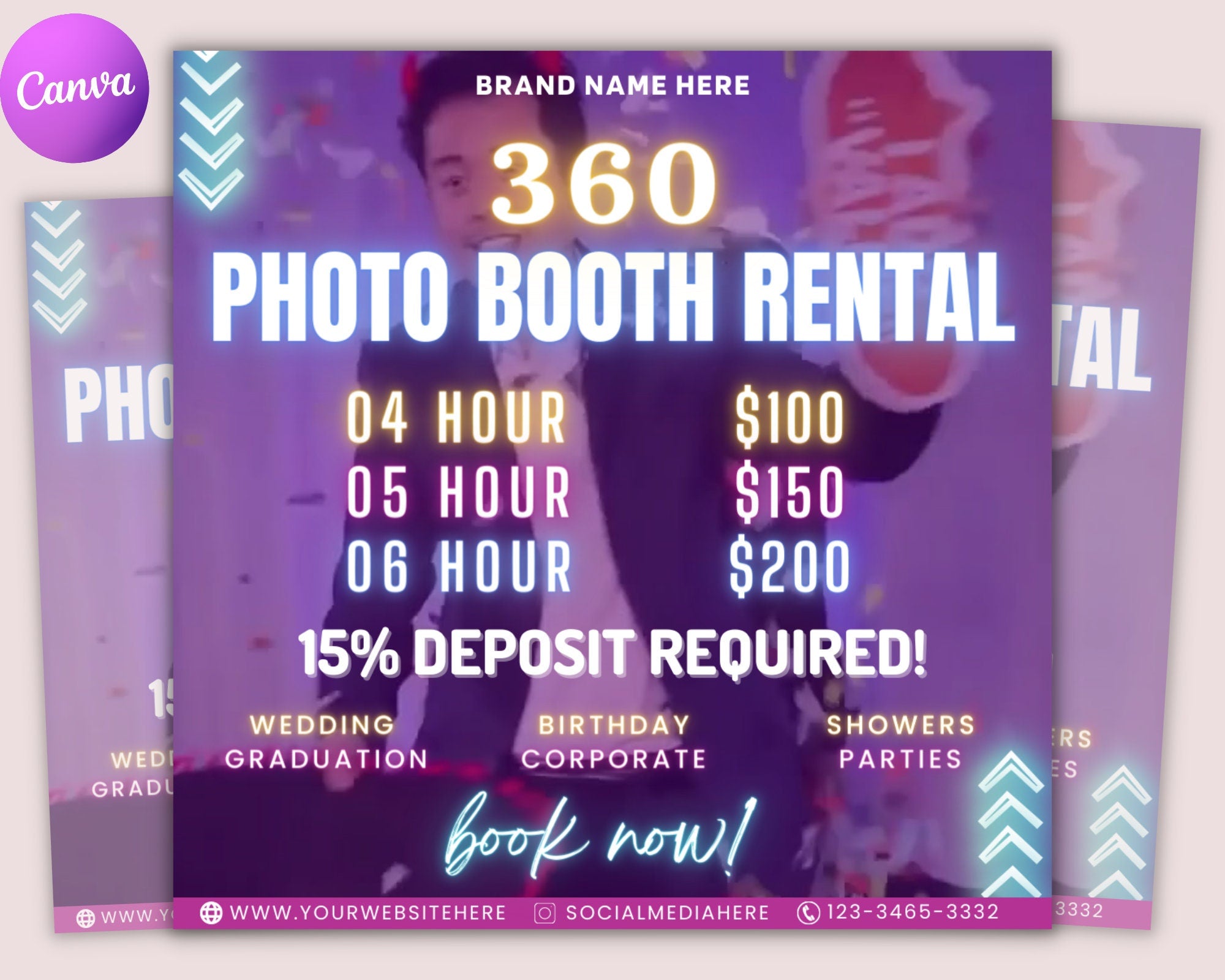 Animated 360 Photo Booth Flyer | Book Now Flyer | Event Photography Rental Party Celebration| Photobooth Instagram | Editable Canva Template