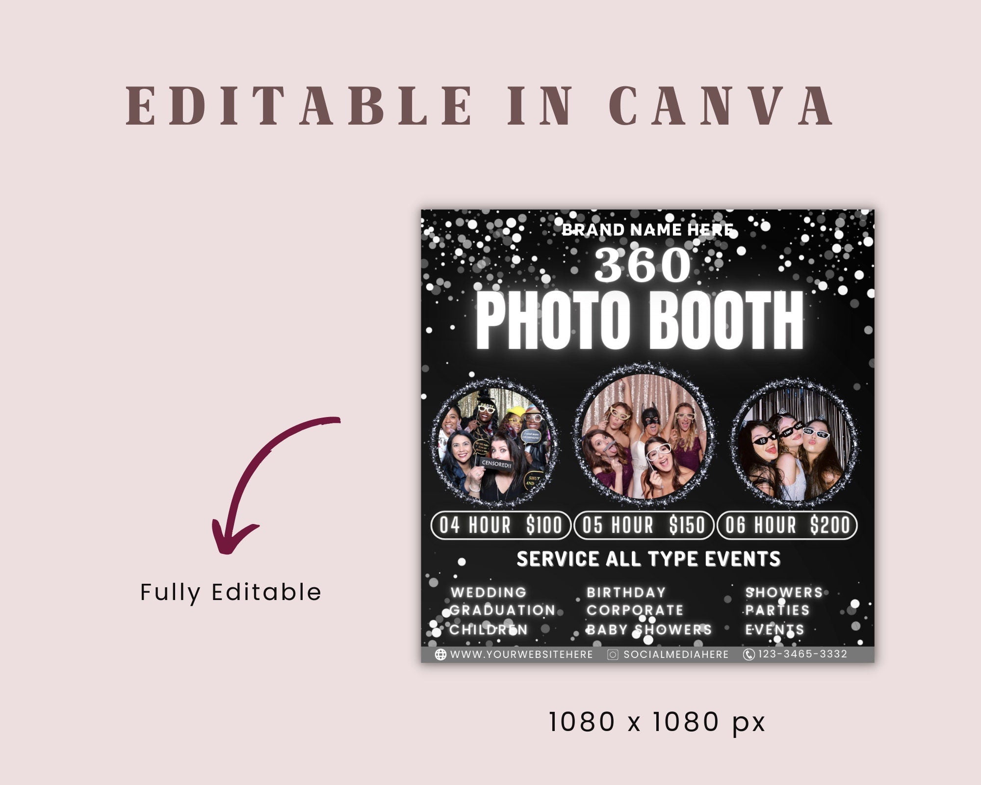 360 Photo Booth Flyer | Event Photography Rental Party| Animated 360 Photo Booth Flyer | Celebration Book Now Flyer | Photo booth Instagram