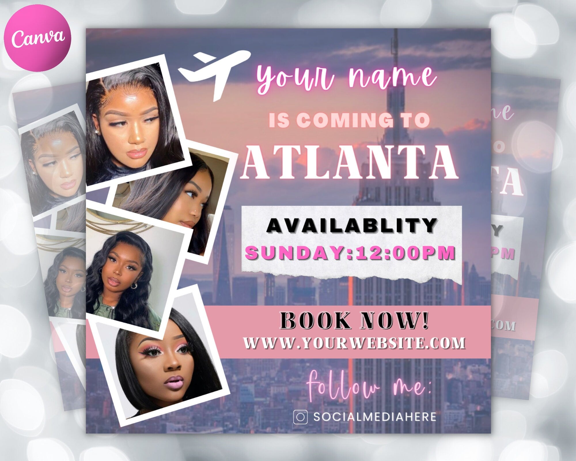 Travel Beauty Stylist Flyer, Traveling Business Flyer, DIY Book Now Appointments, Traveling Hairstylist, Editable Canva Template