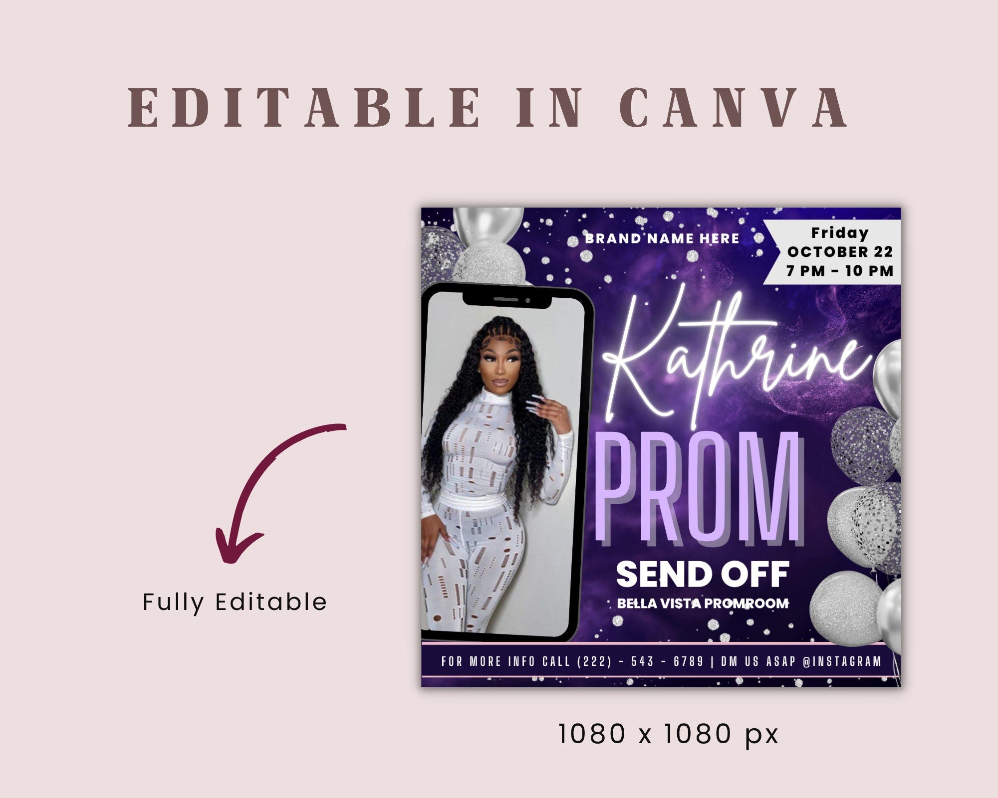 Prom Invitation Flyer, Prom Event Flyer, Prom Invitation, Purple Prom Flyer, Event Poster, Prom Party Invite, Prom Celebration, Party Flyer