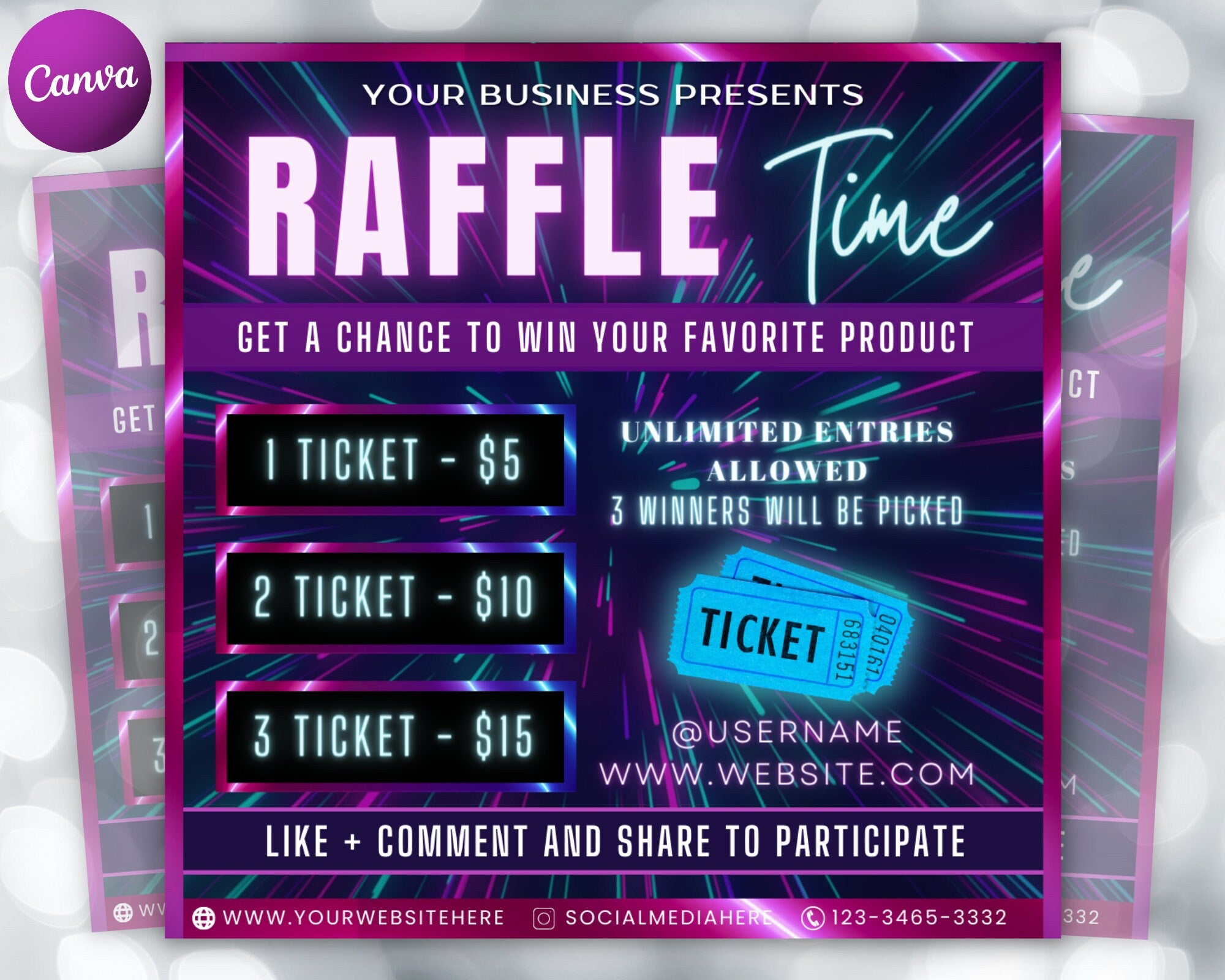 Raffle Flyer Template | DIY Business Branding Giveaway Ticket Contest Boutiques Hair Lashes Nail Salon Makeup Lash Premade Editable Canva