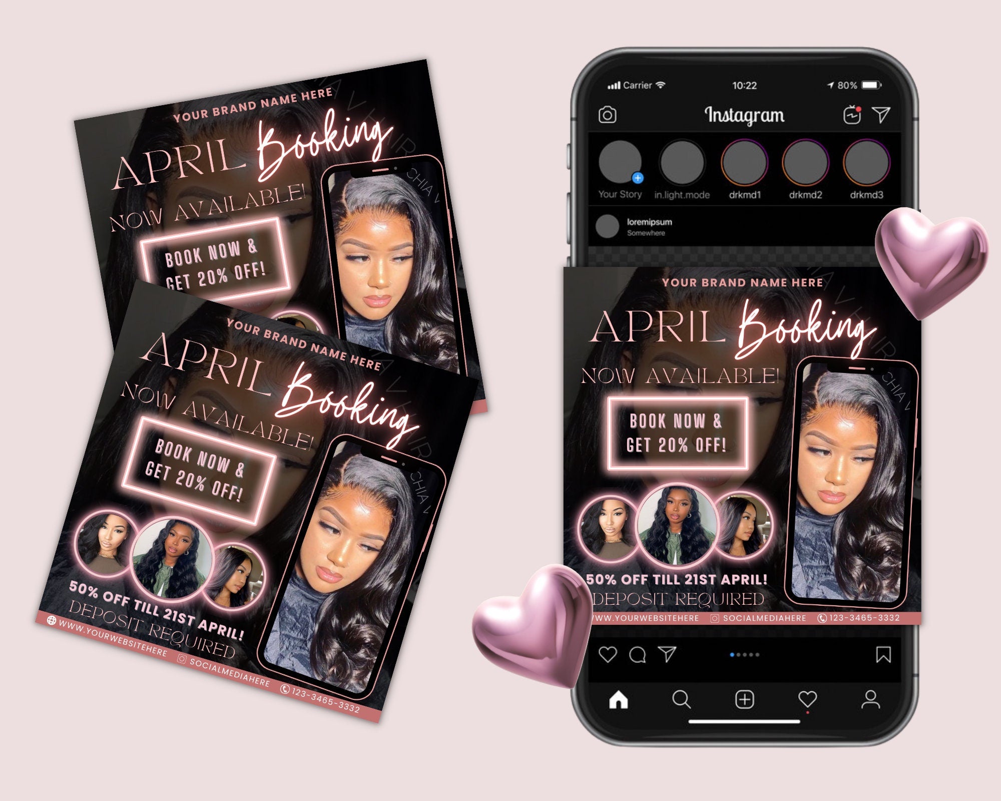 April Bookings Flyer | DIY Spring Appointments Available Beauty Hair Lashes Wig Frontals MUA Nails Social Media Editable Canva Template