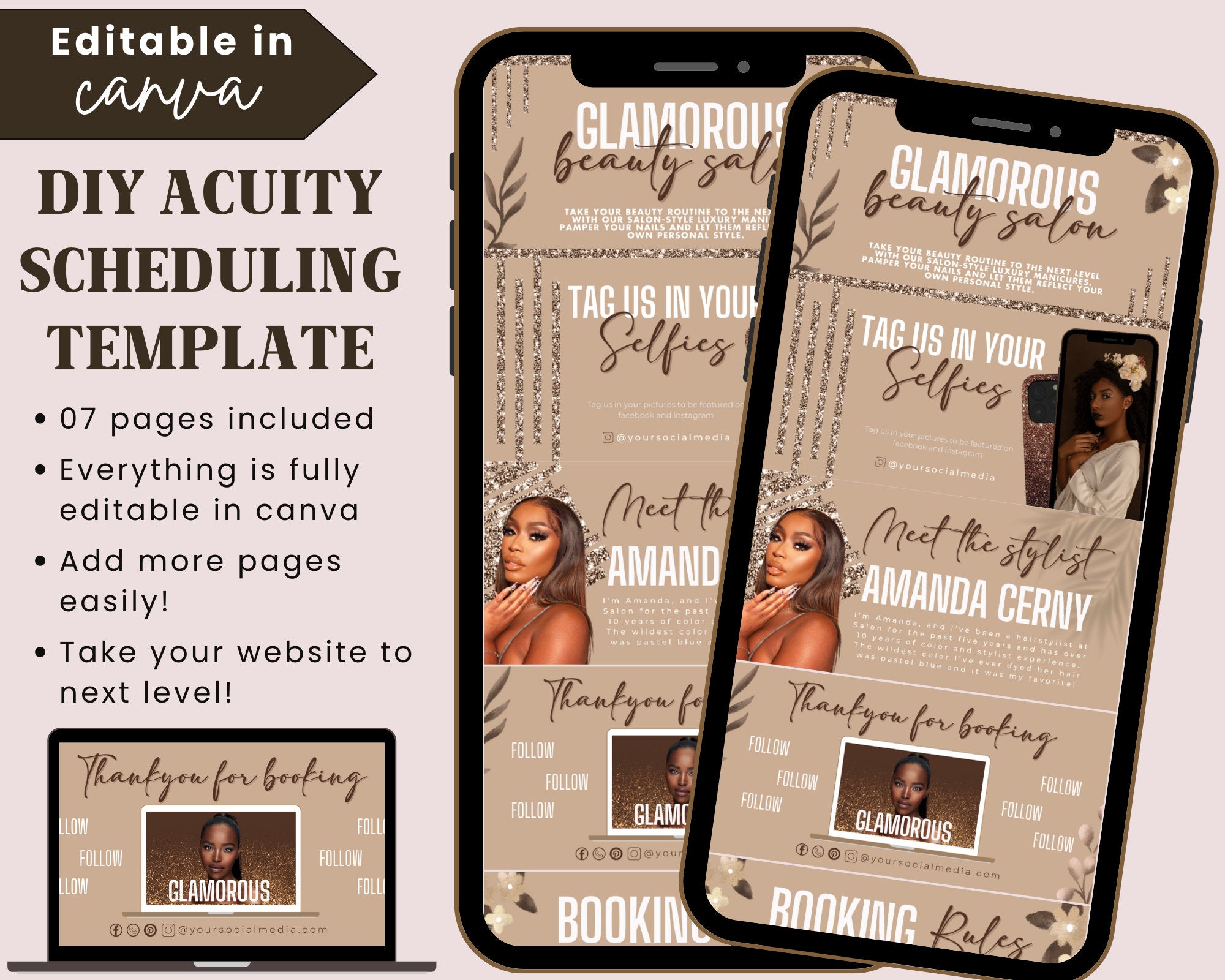 Acuity Scheduling Template Brown | Editable Canva Template | Hair Stylist, Diy Acuity Template, Makeup, Lashes, Nail Tech DIY