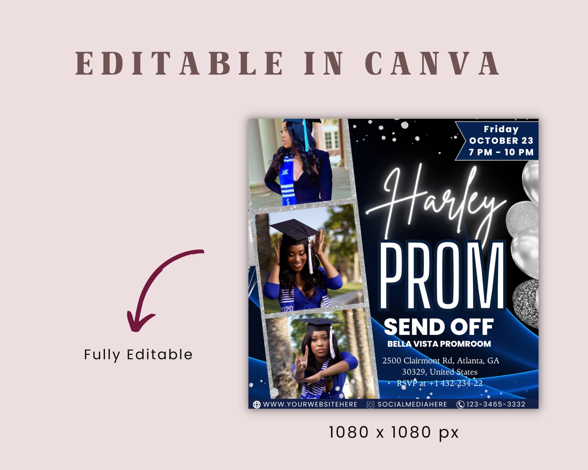 Prom Invitation Flyer, Prom Event Flyer, Prom Invitation, Prom Event Poster, Prom Party Invite, Prom Celebration, Party Flyer Template